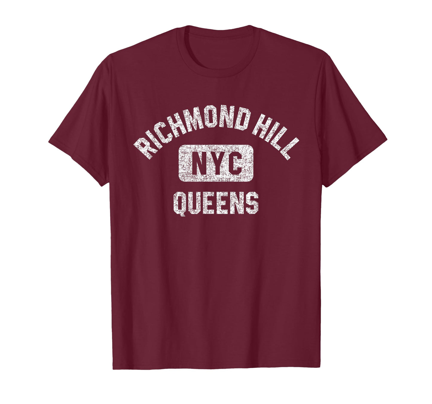 Richmond Hill Queens NYC Gym Style Distressed White Print T-Shirt