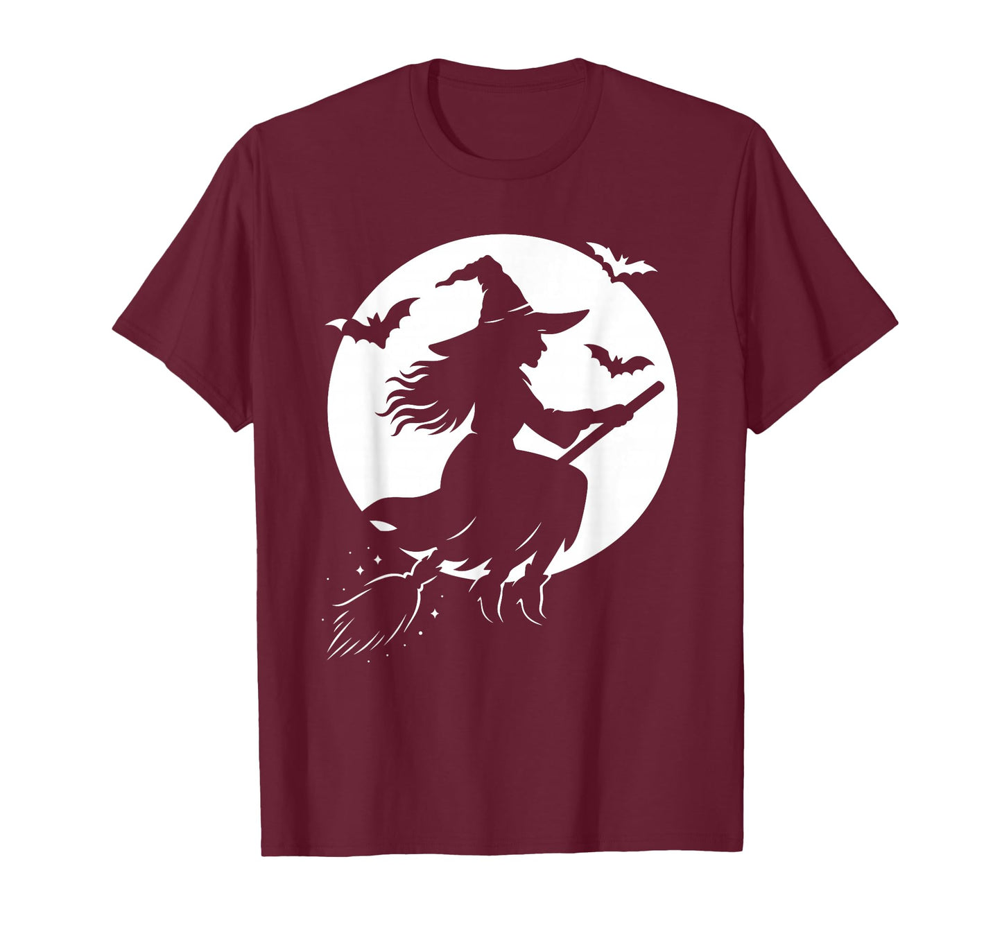 Halloween Witch on Broom Moon Silhouette Spooky Samhain Art T-Shirt