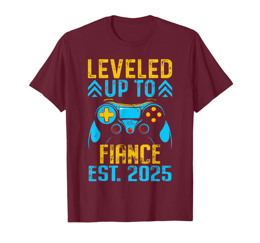 I Leveled Up To Fiance 2025 Gamer Groom Just Engaged Men T-Shirt
