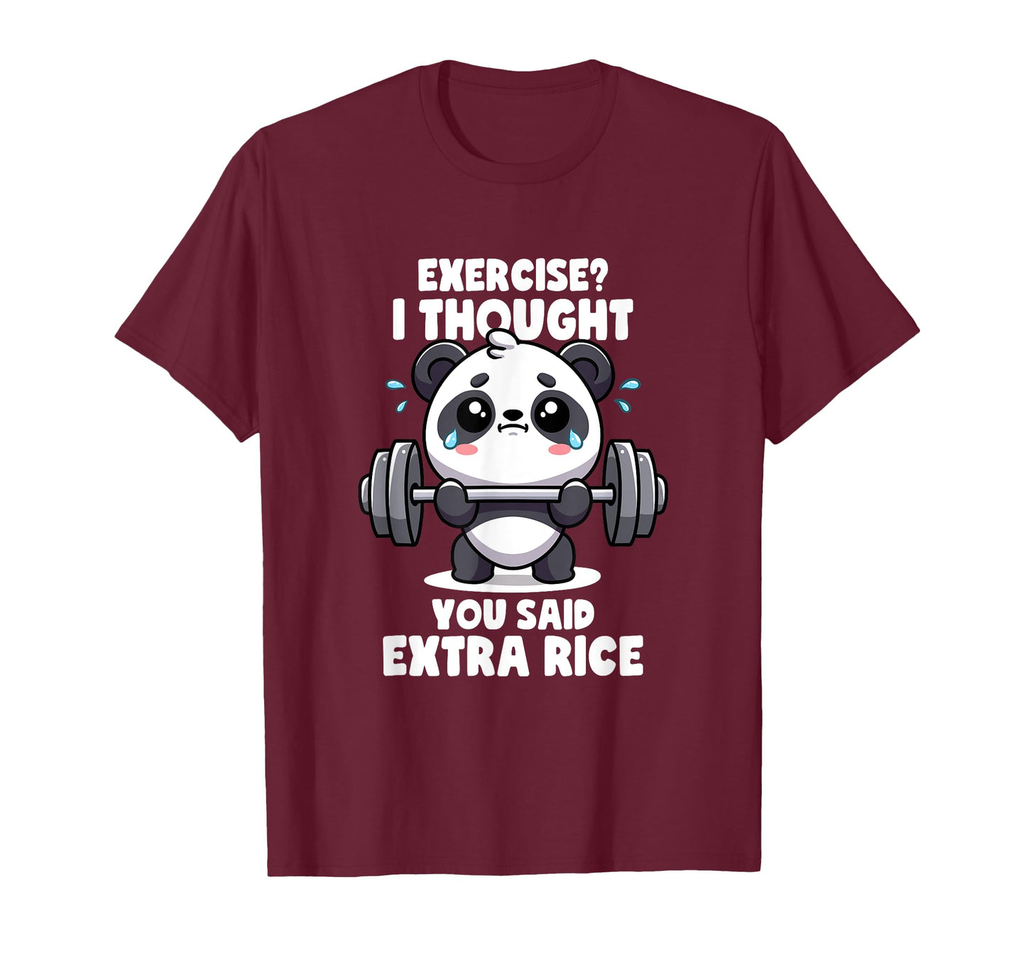 Exercise I Thought You Said Extra Rice Panda Gym T-Shirt - Men's Unisex Black Cotton Blend Short Sleeve Classic Fit Novelty T-Shirt - Gym Quote, Panda Lovers, Workout Motivation
