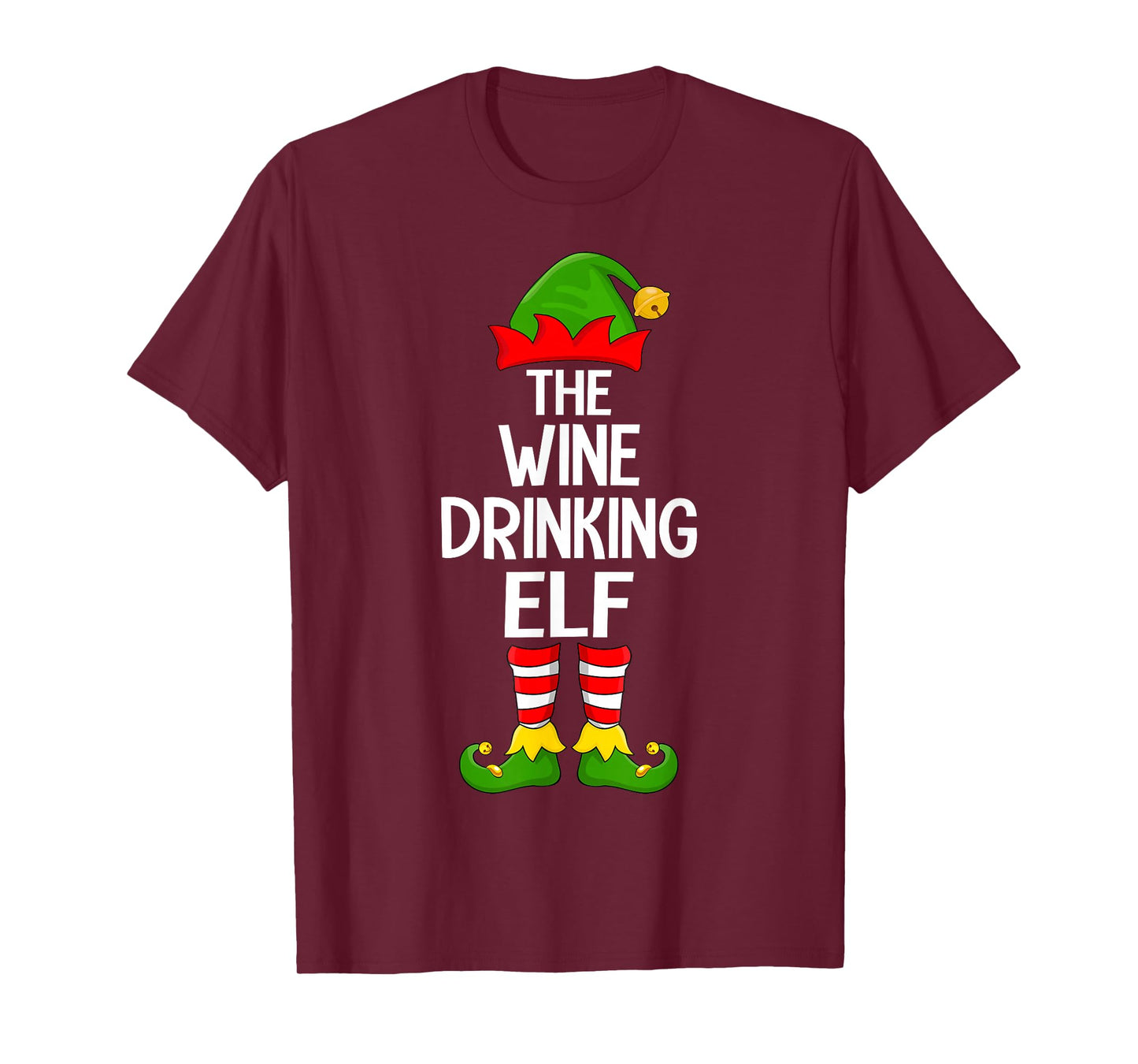 Wine Drinking Elf Xmas Matching Family Elf Squad Christmas T-Shirt