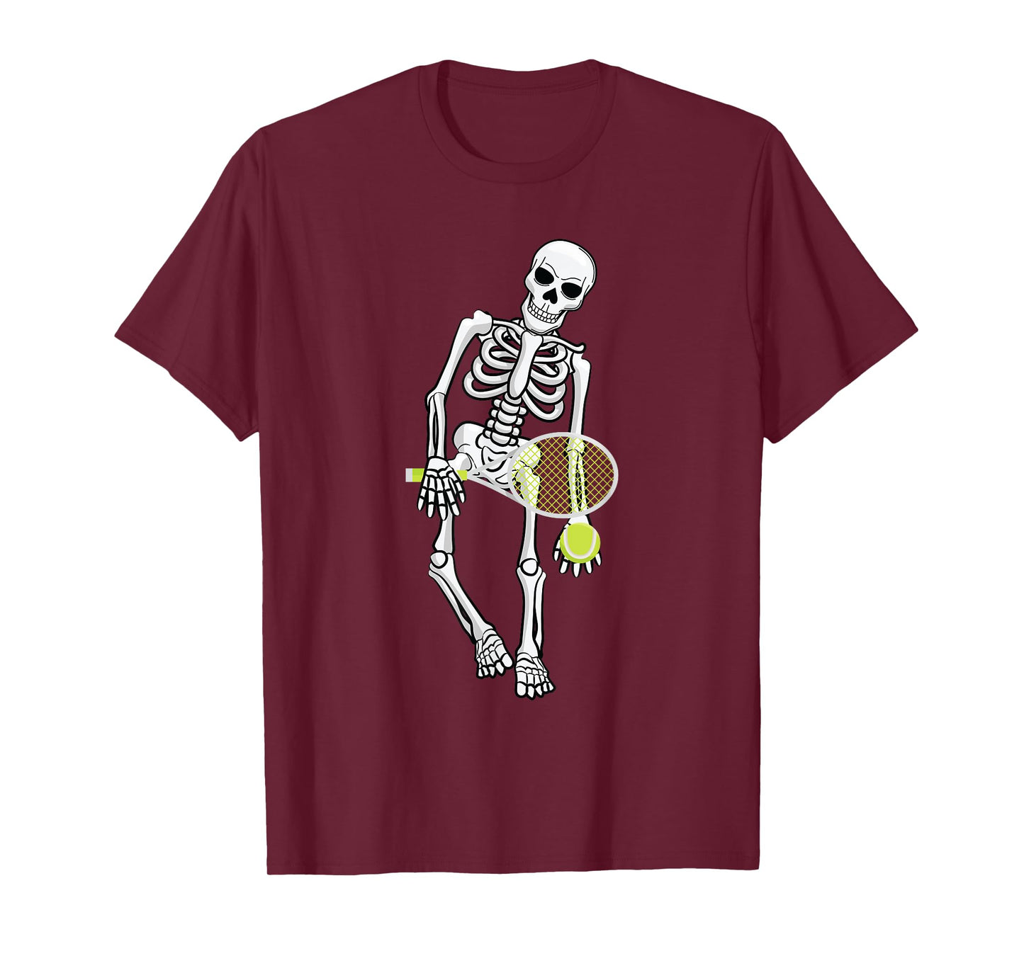 Skeleton Playing Tennis Lazy Halloween Costume Funny Sport T-Shirt