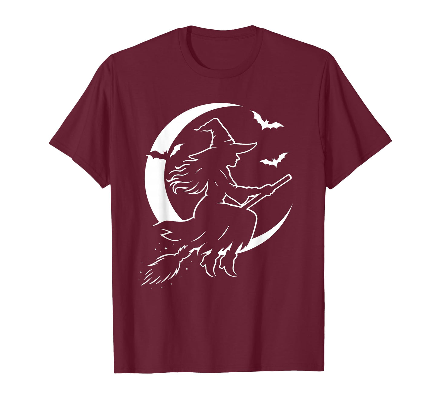 Halloween Witch on Broom Moon Silhouette Spooky Samhain Art T-Shirt