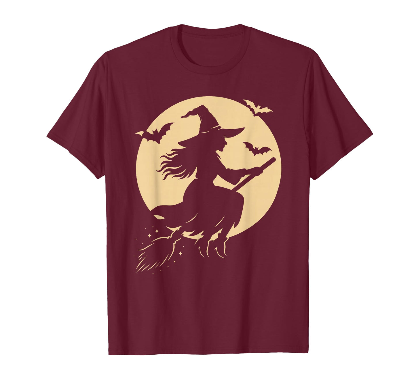 Halloween Witch on Broom Moon Silhouette Spooky Samhain Art T-Shirt