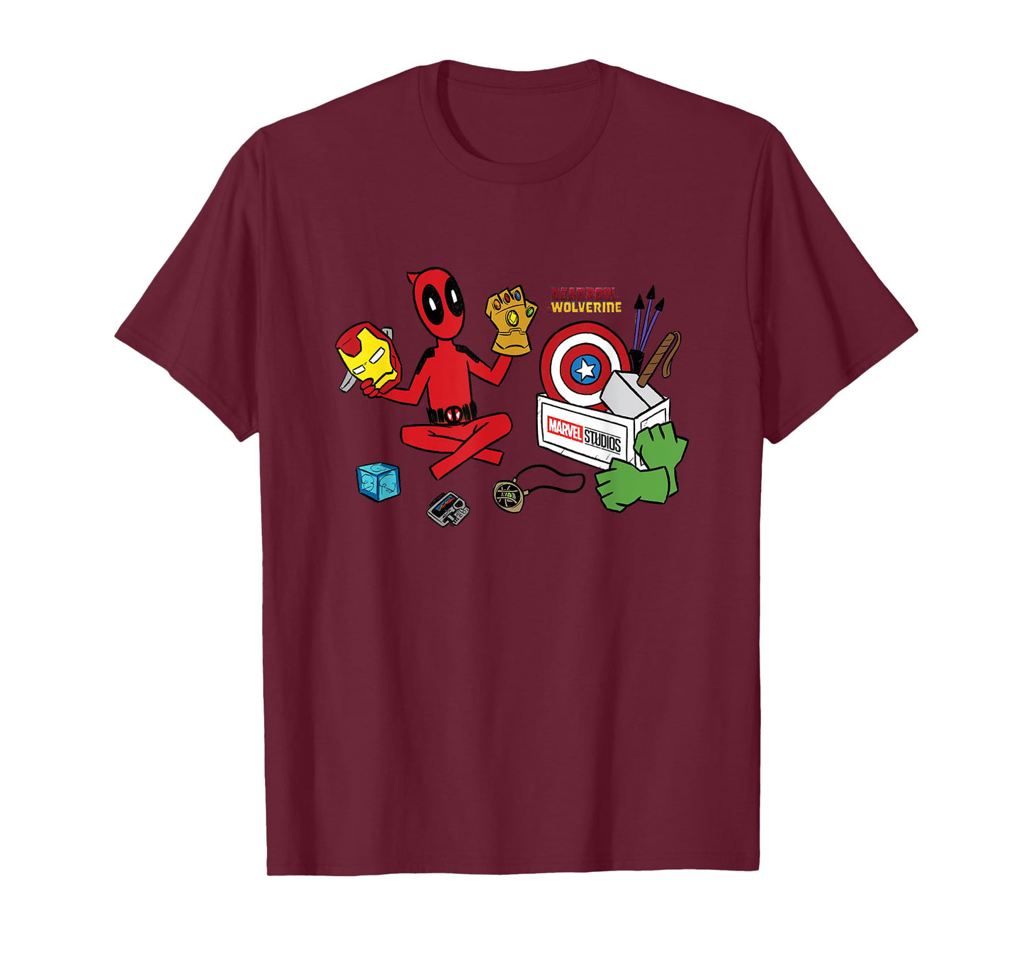 Marvel Deadpool & Wolverine Avengers Tool Box Sketch Icons T-Shirt