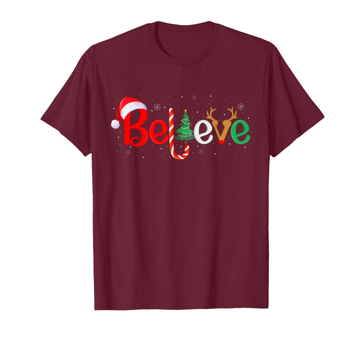 Believe Xmas Family Matching Funny Reindeer Santa Christmas T-Shirt