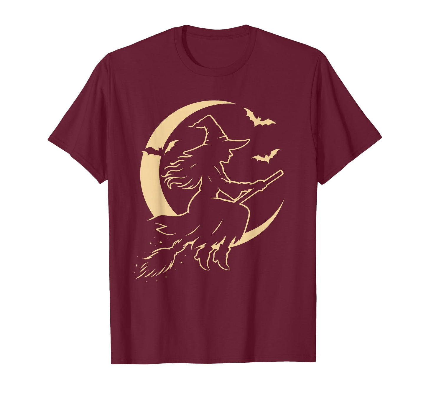 Halloween Witch on Broom Moon Silhouette Spooky Samhain Art T-Shirt