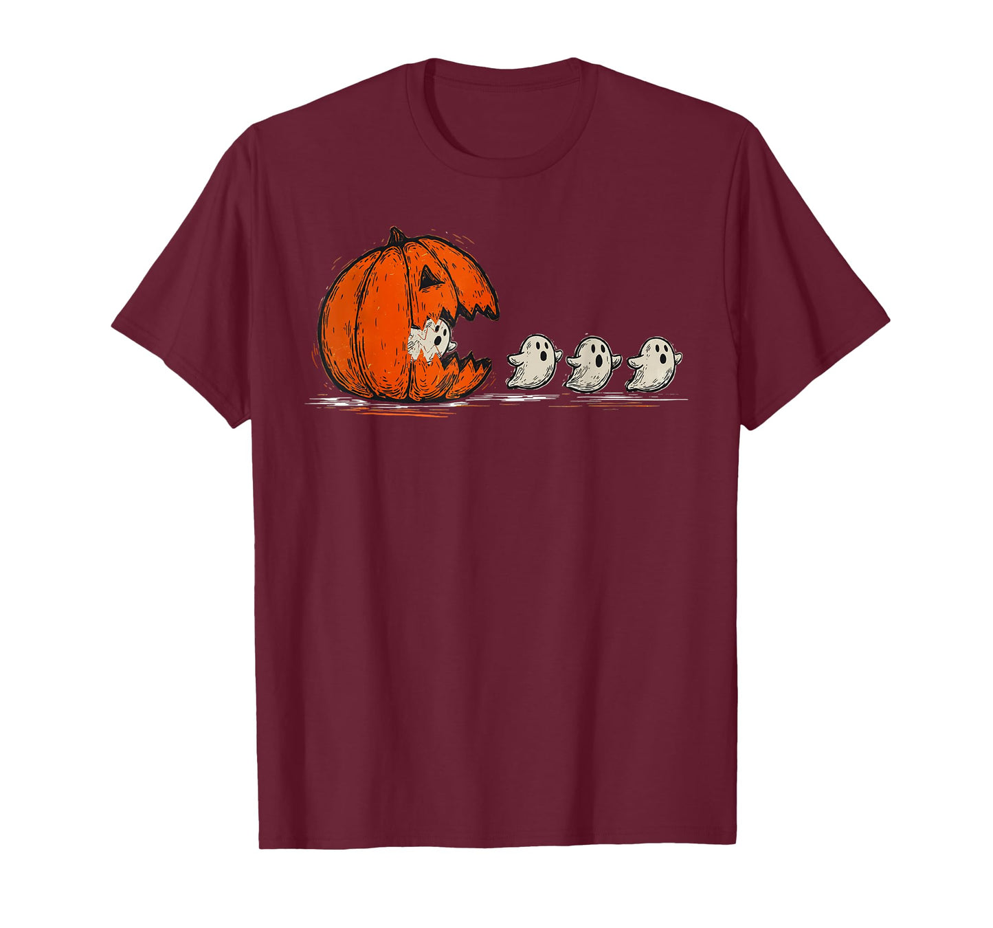 Halloween Gamer Pumpkin Eating Ghost Costume Men Boys Kids T-Shirt