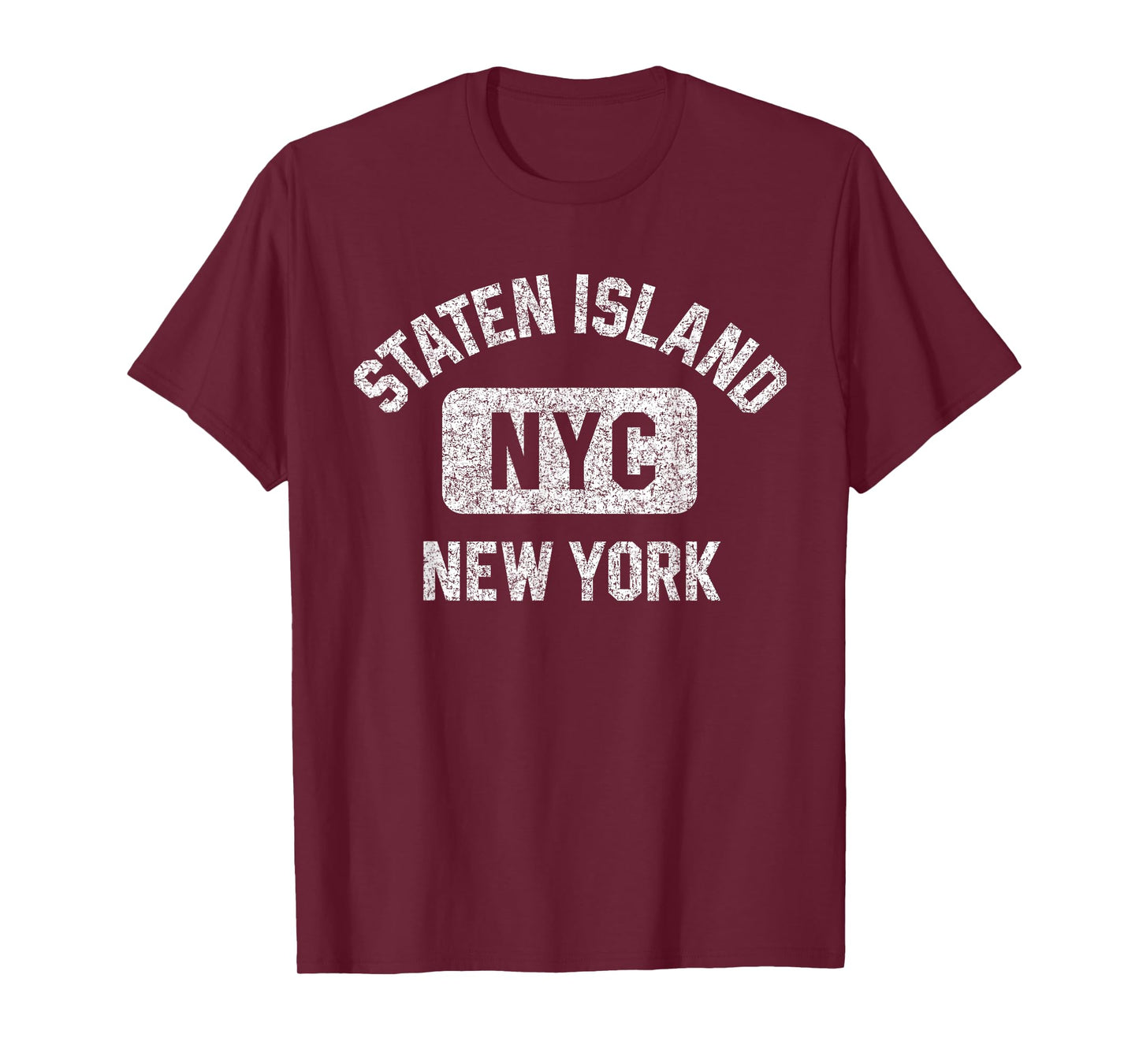 Staten Island NYC Gym Style Distressed White Print T-Shirt