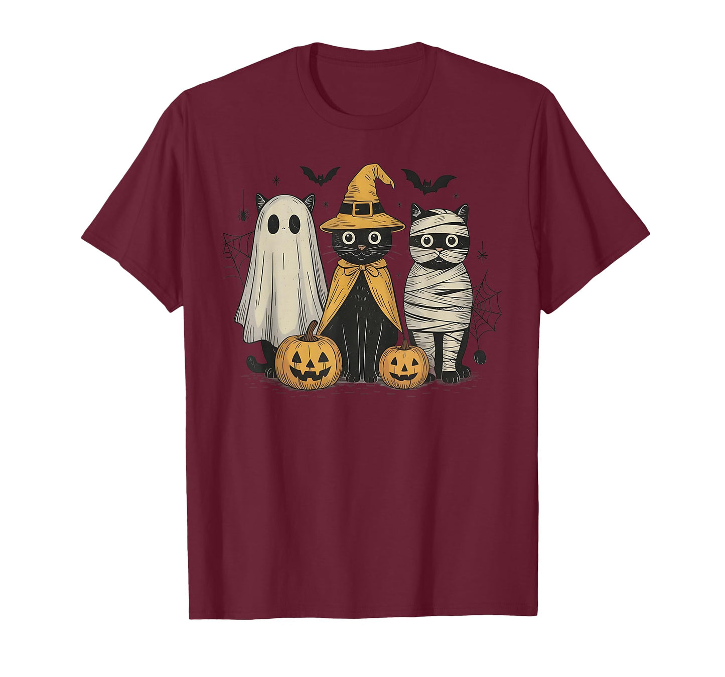 Black Cat Witch Ghost Scary Halloween Pumpkin Men Kids Gifts T-Shirt