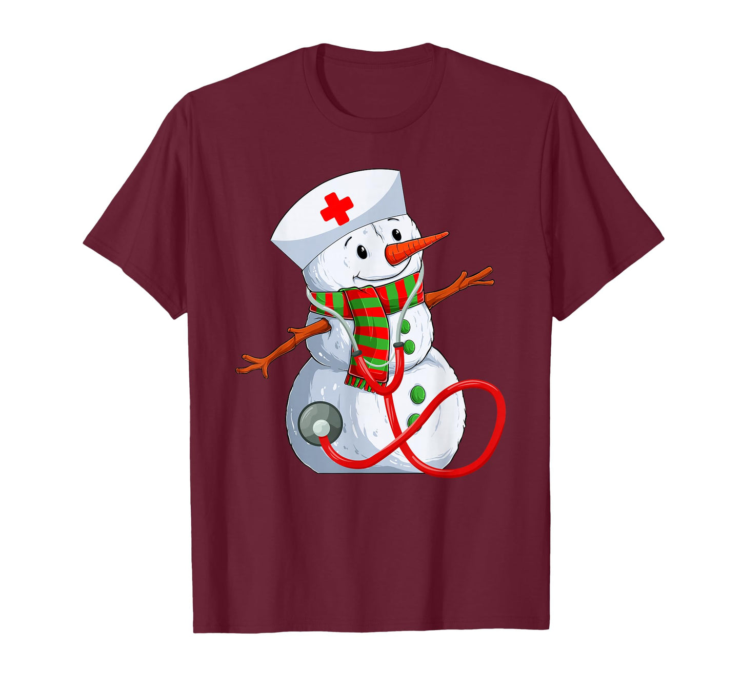 Snowman Nurse Christmas Stethoscope Nursing Scrub Tops Xmas T-Shirt