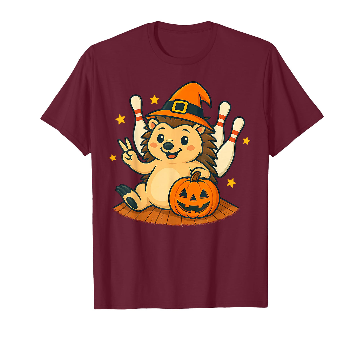 Cute Hedgehog Halloween Pumpkin Witch Hat Bowling Men Women T-Shirt