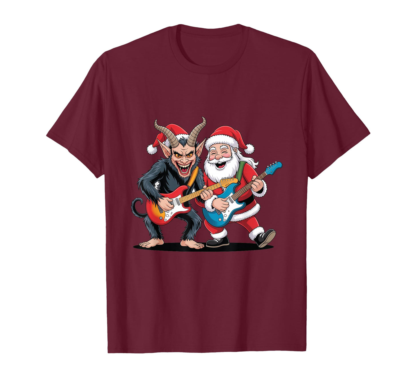 Evil Krampus Santa Claus Christmas Guitar Electric Rock T-Shirt