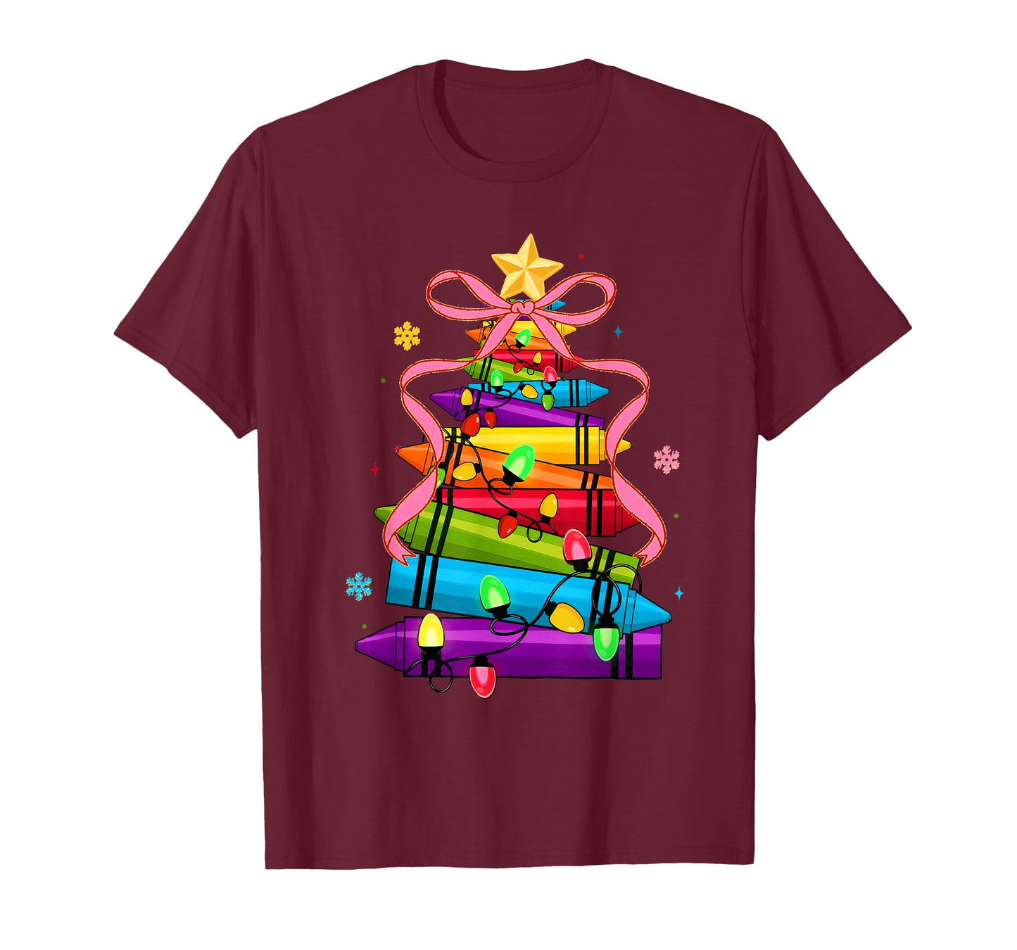 School Xmas Crayon Christmas Tree Lights Teacher Student T-Shirt