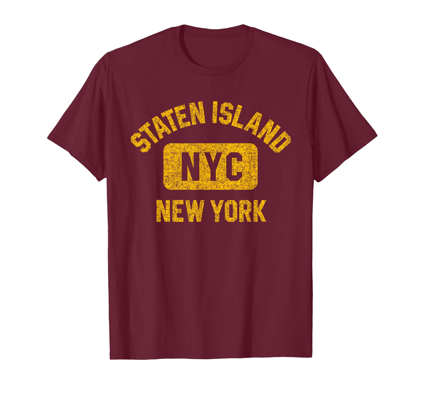 Staten Island NYC Gym Style Distressed Amber Print T-Shirt