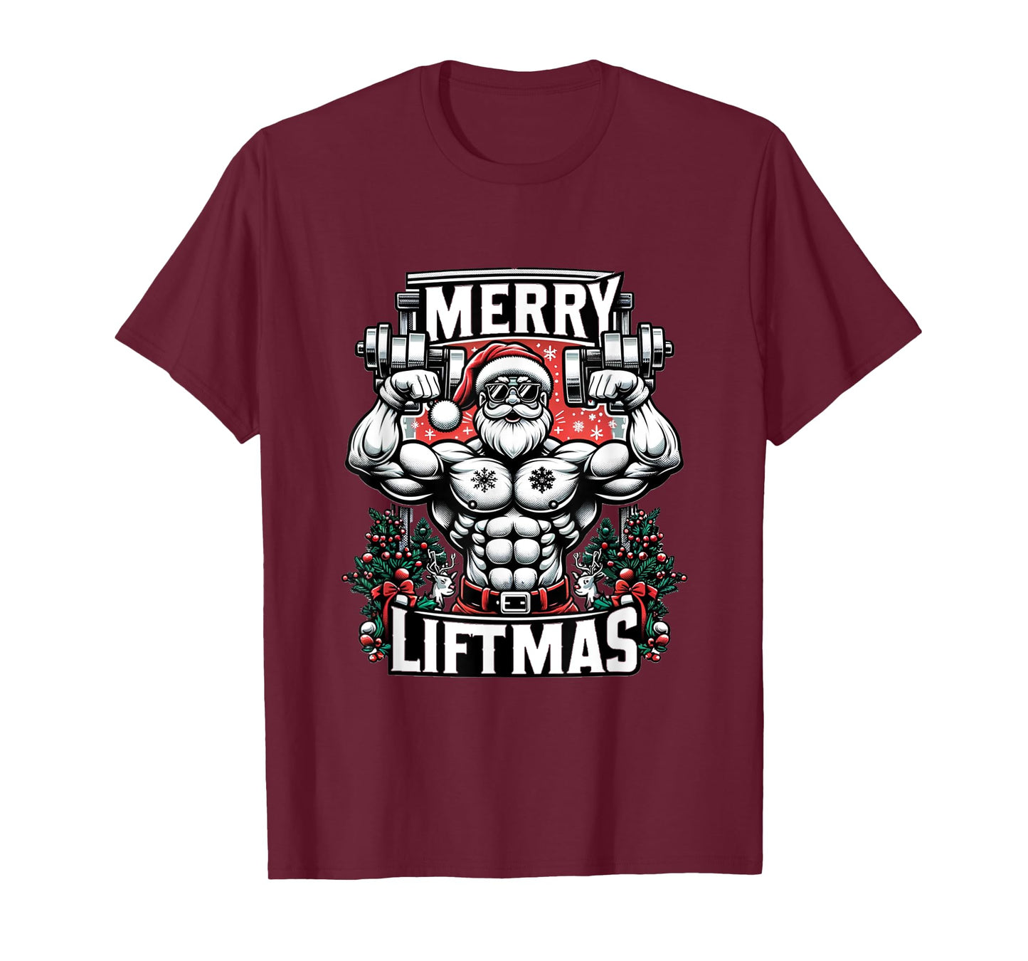 Merry Liftmas Christmas Fitness Madness Gym Santa Deadlift T-Shirt