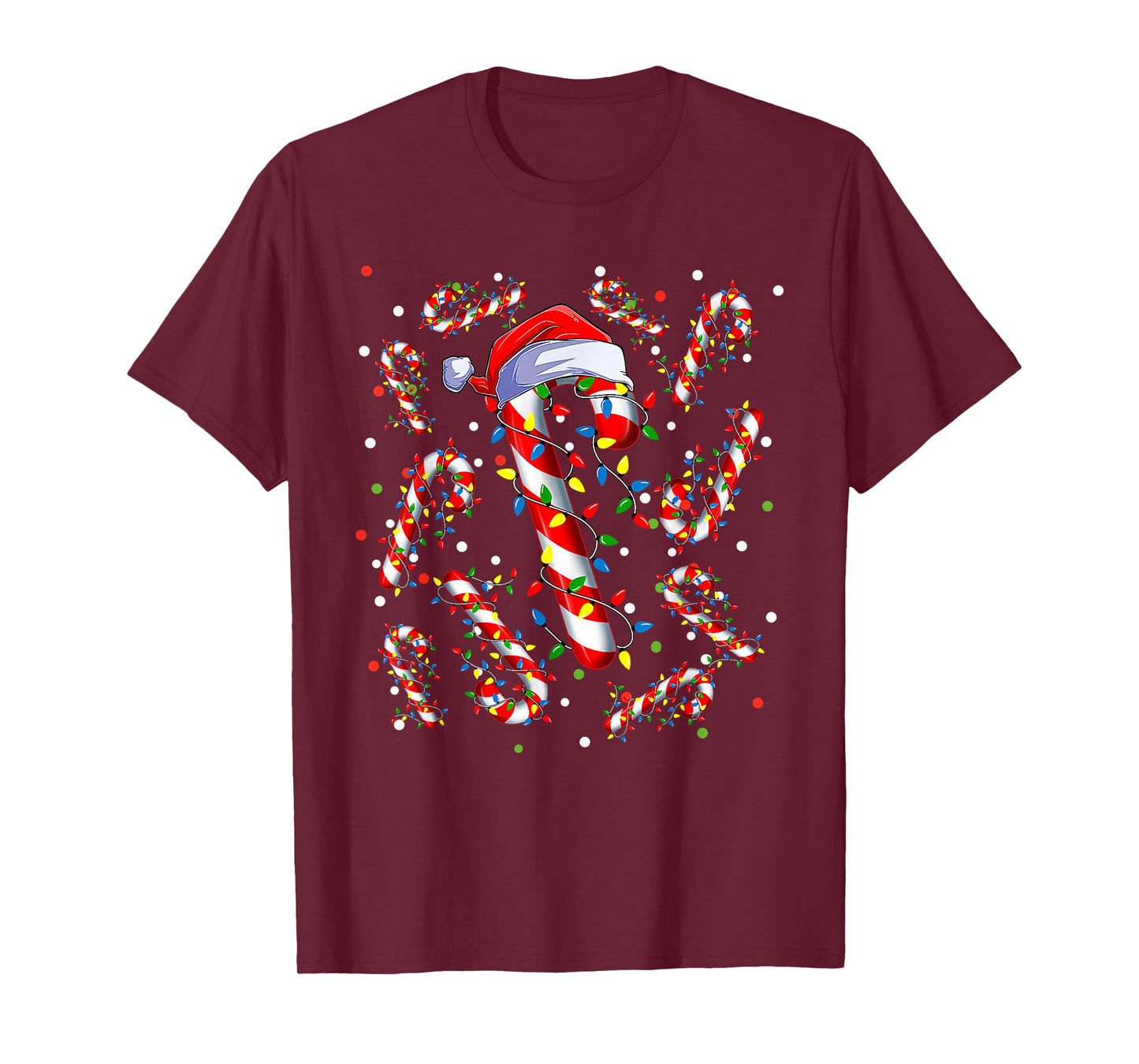 Candy Cane Santa Hat Christmas Xmas Lights Red And White T-Shirt