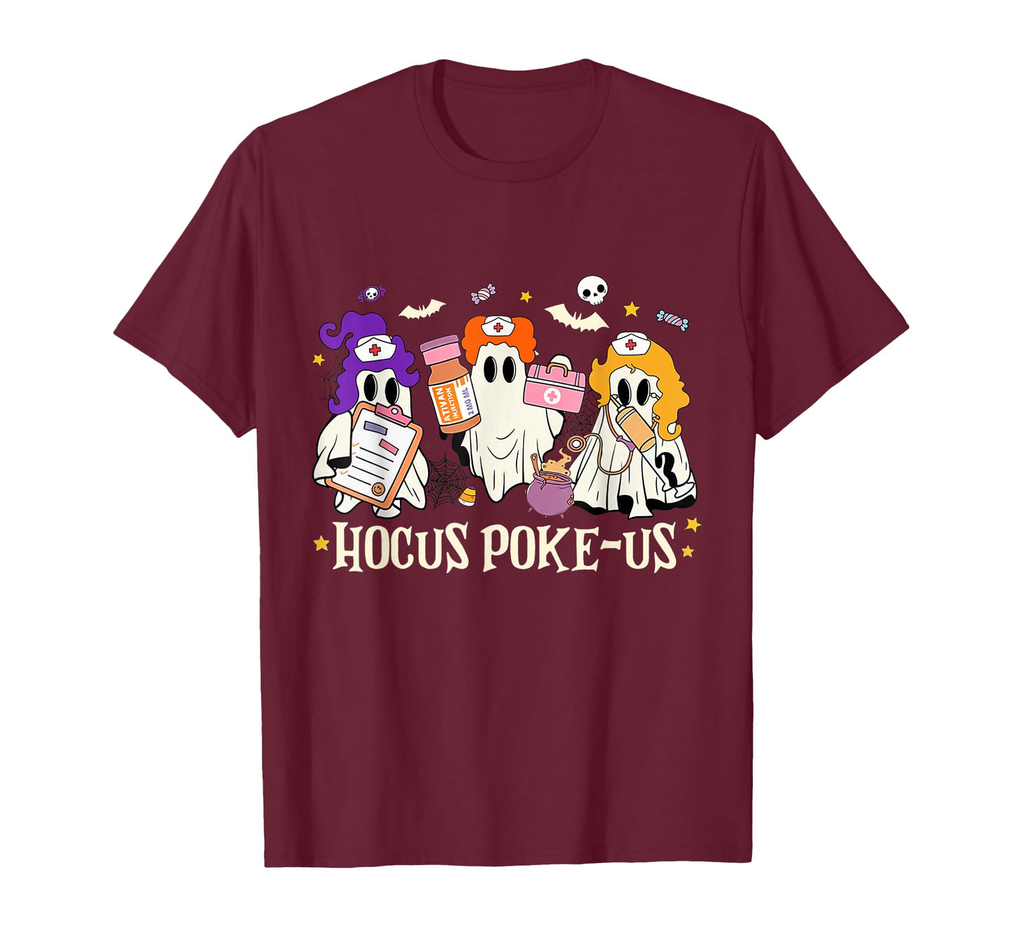 Halloween Ghost Nurse Hocus Poke Us Costume Scrub Top Women T-Shirt