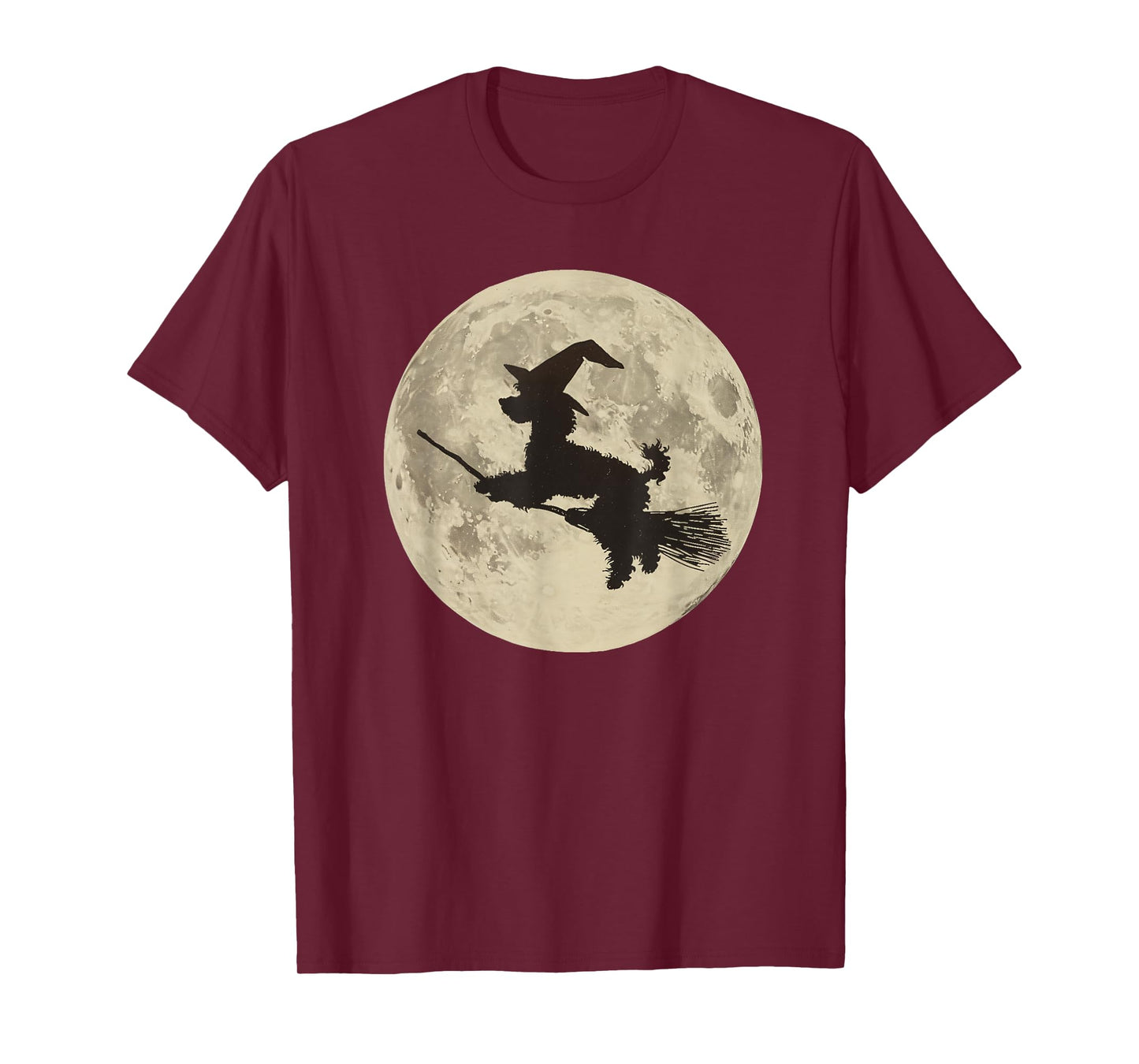 Poodle Halloween Moon Dog Witch on Broomstick Spooky Season T-Shirt