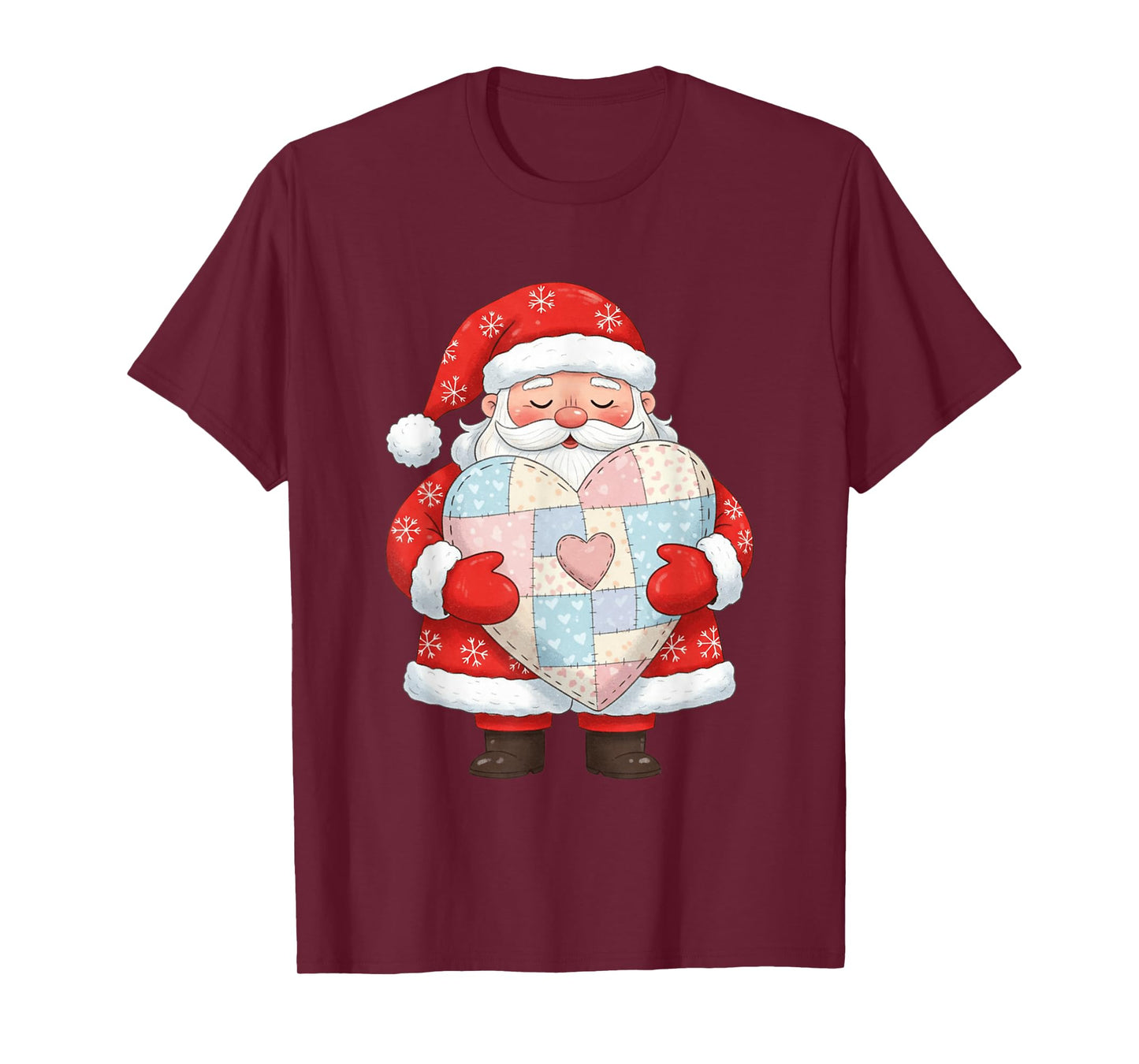 Santa Holding Patchwork Heart Christmas Love T-Shirt