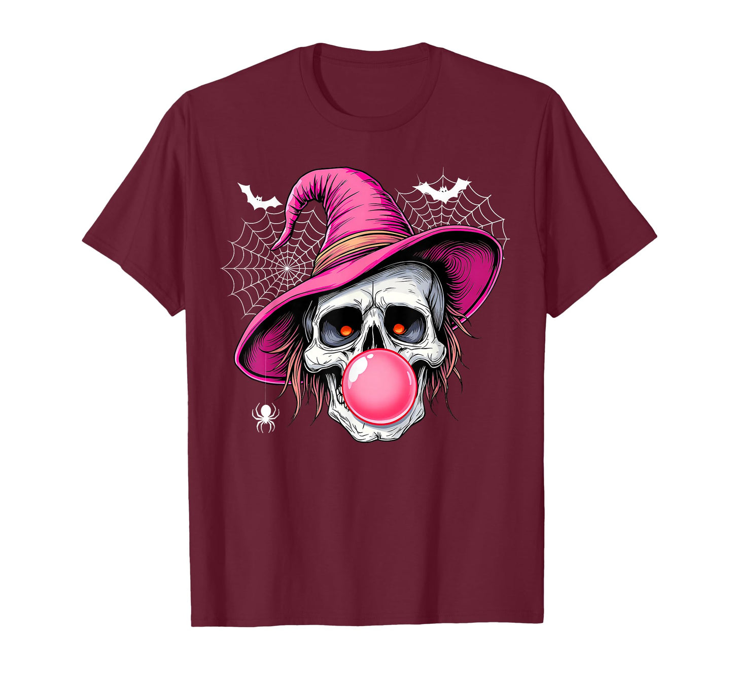 Funny Skeleton with Witch Hat Bubble Gum Retro Halloween T-Shirt