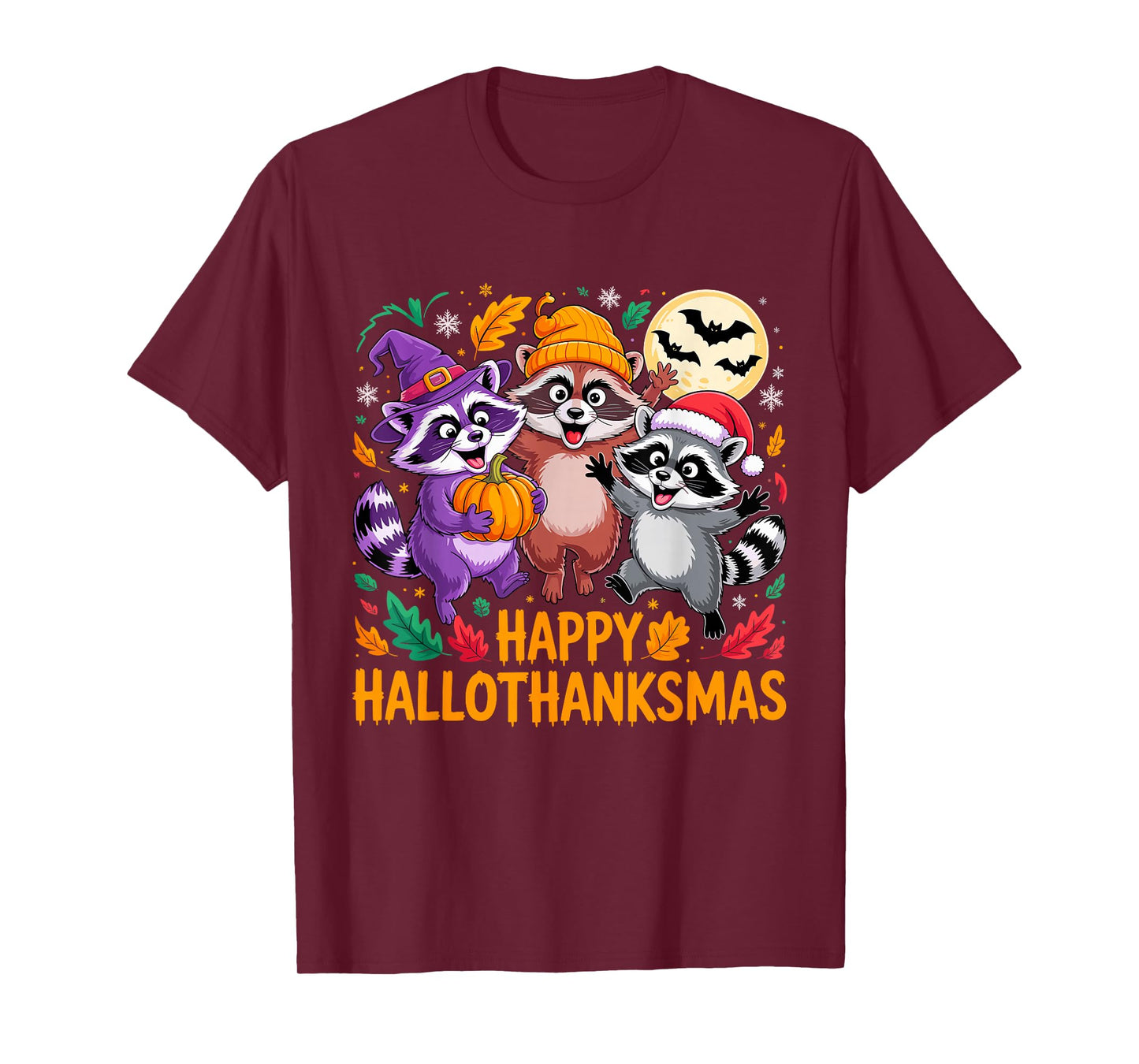Happy Hallothanksmas Raccoon Trio Pumpkin T-Shirt