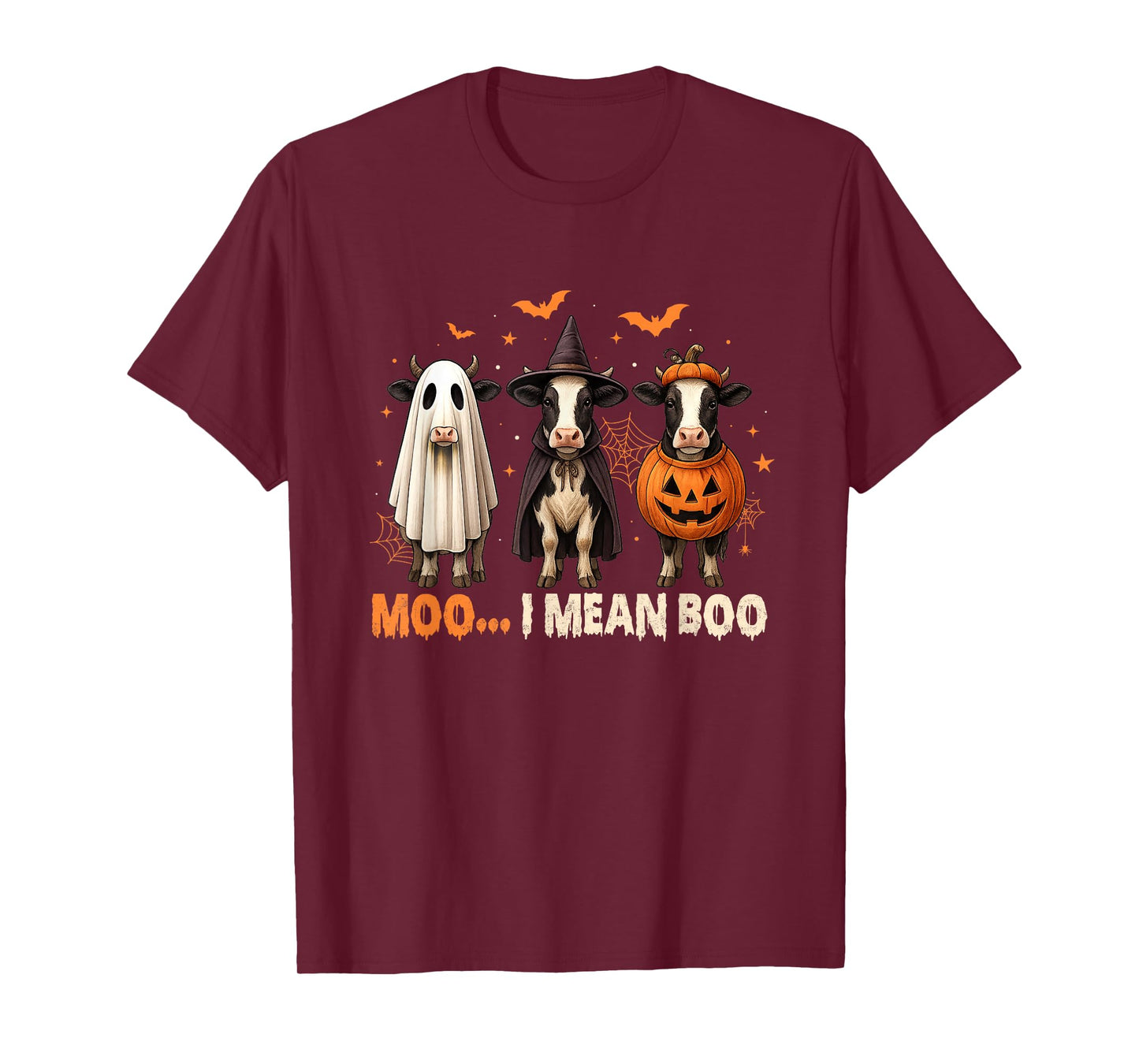 Funny Cow Ghost Witch Pumpkin Moo I Mean Boo Halloween T-Shirt