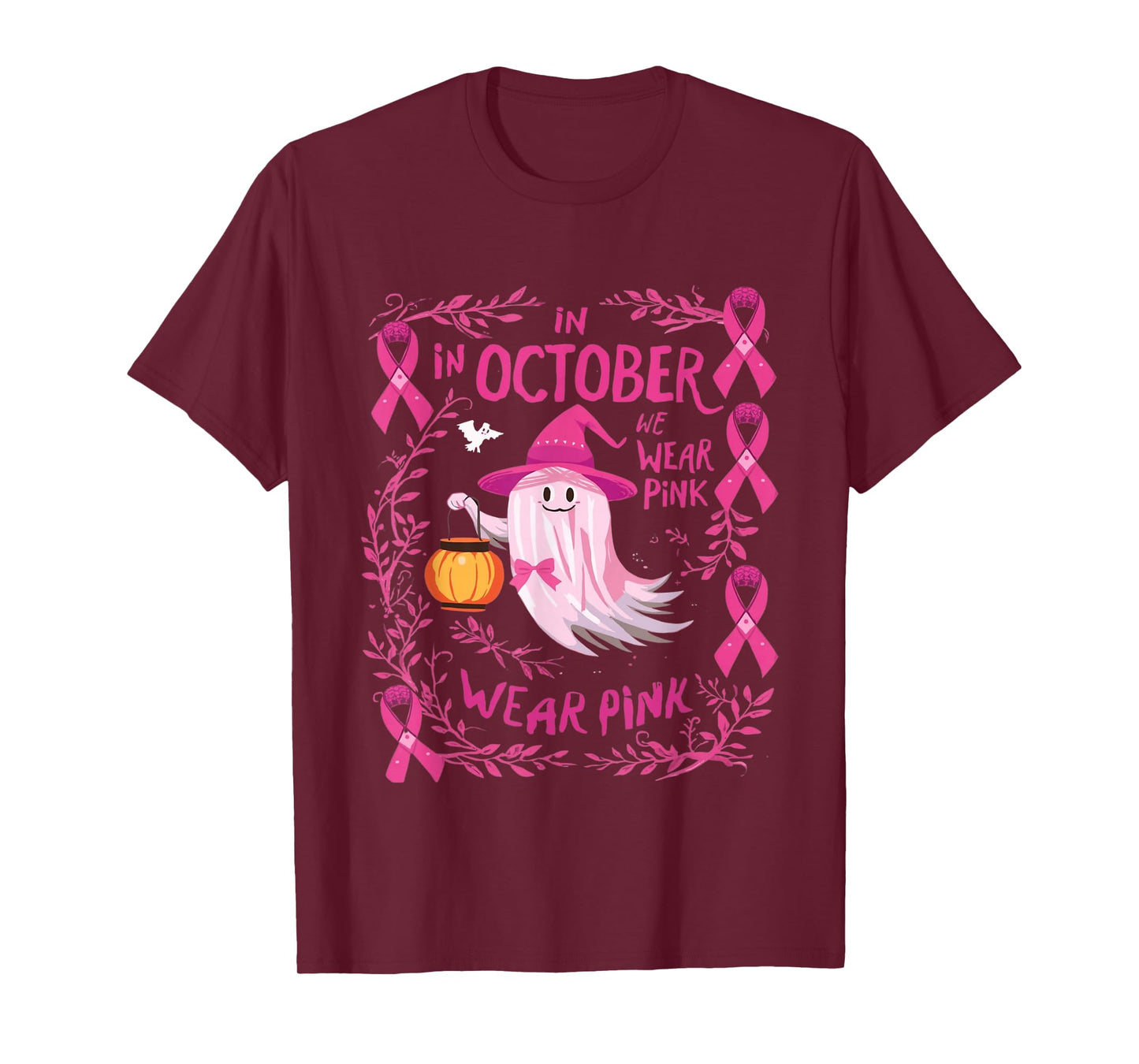in October we wear Pink Ghost Halloween tee for Women T-Shirt