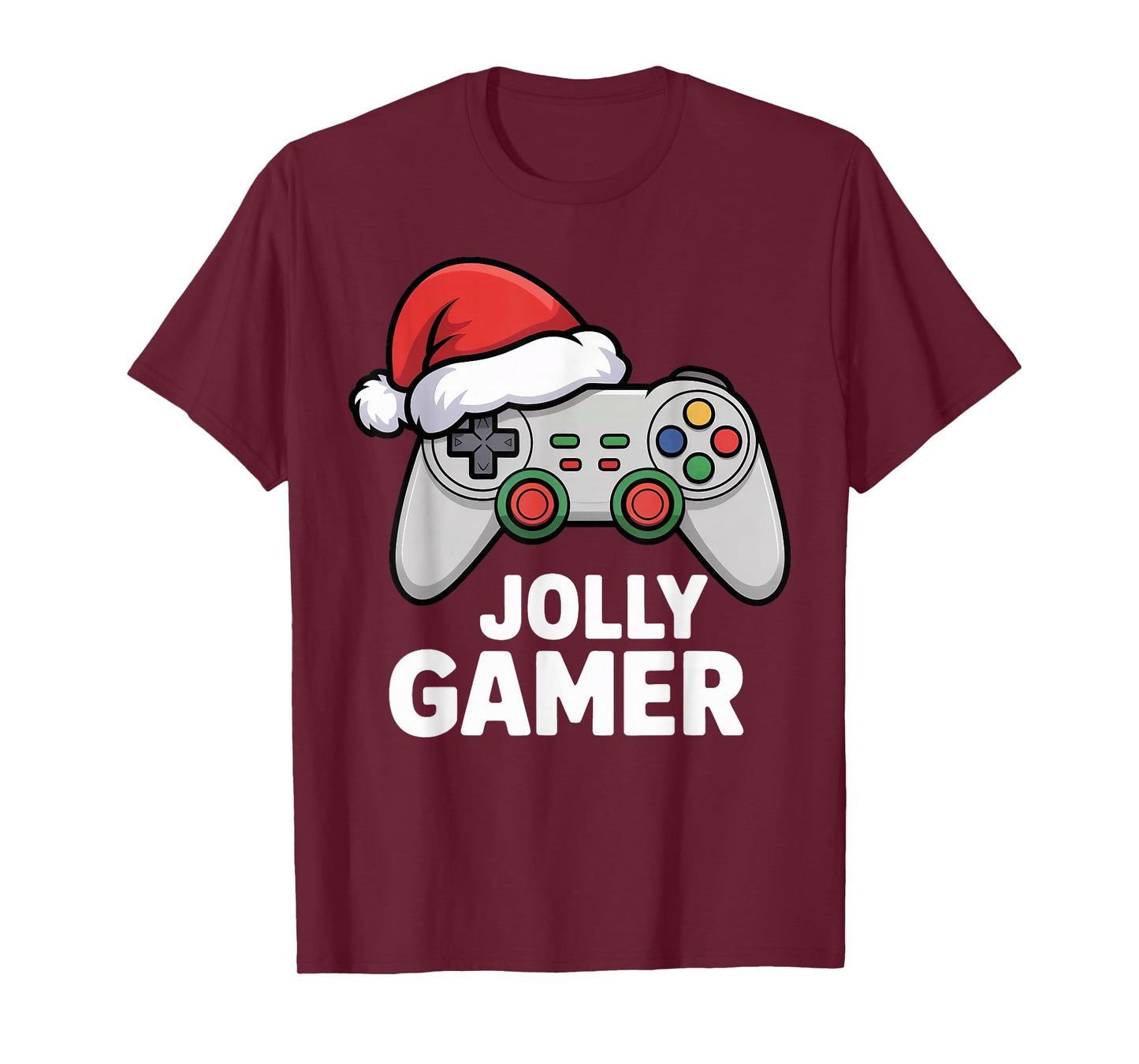 Jolly Gamer Controller with Santa Hat Christmas Video Game T-Shirt