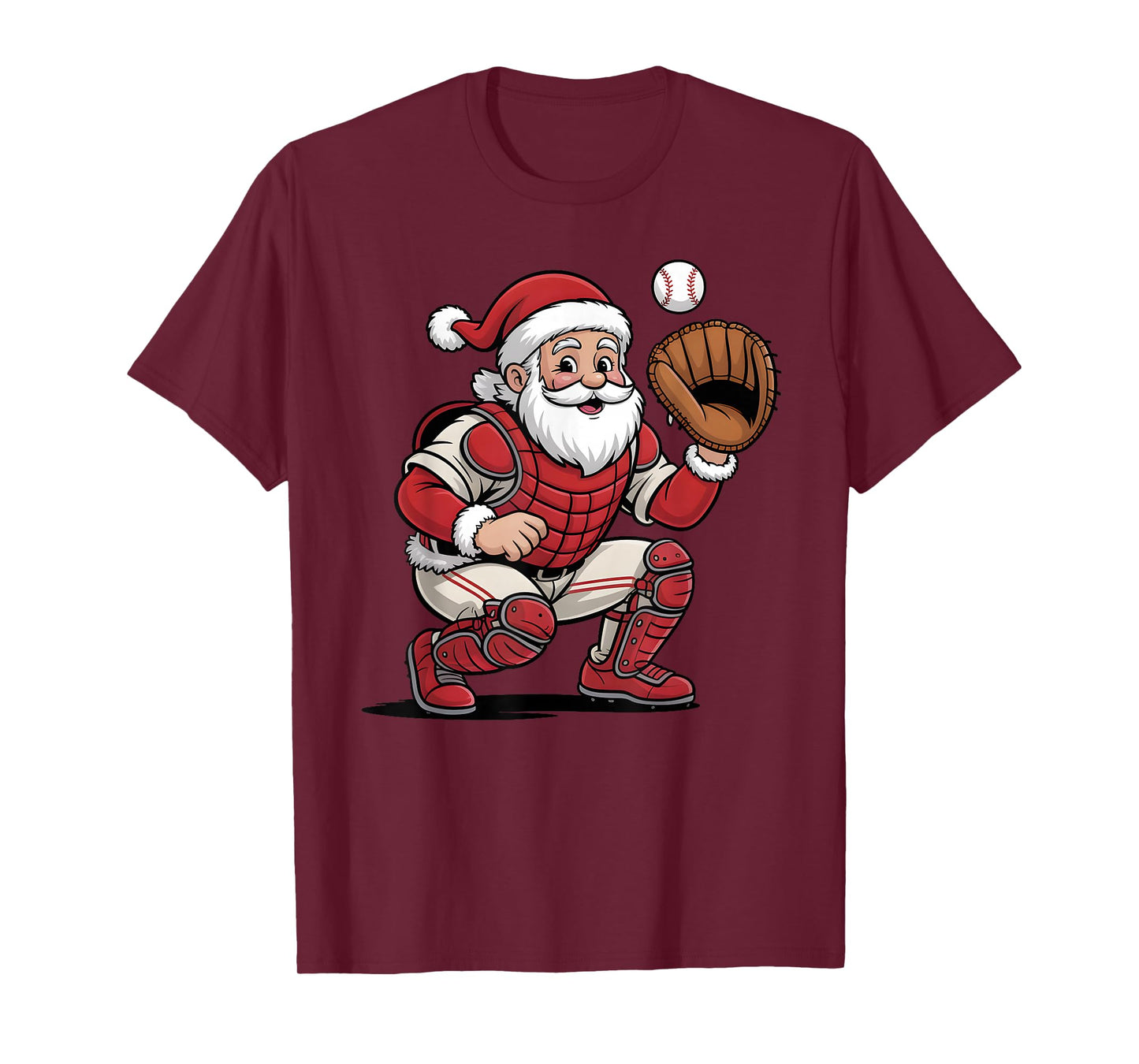 Santa Baseball Catcher Christmas Graphic Boys Kids Teens T-Shirt