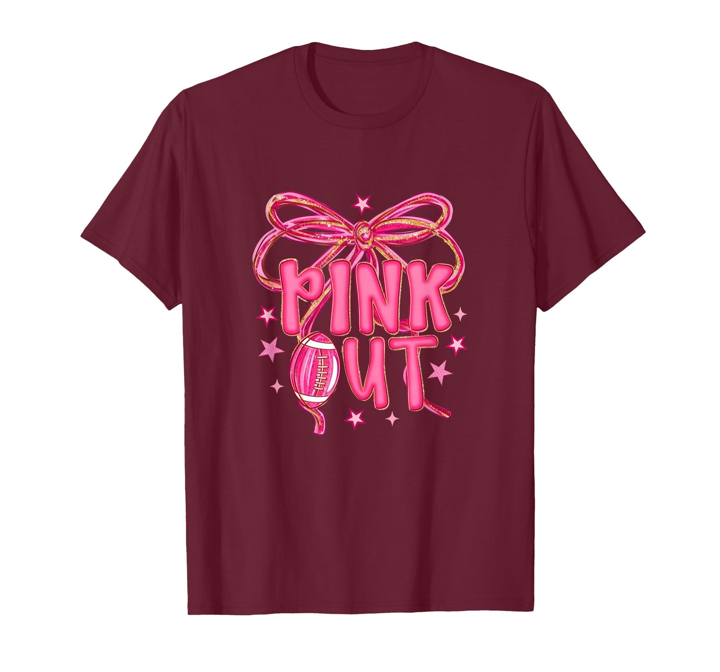 Pink Out Football, Breast Cancer Awareness, Pink Ribbon Bow, T-Shirt