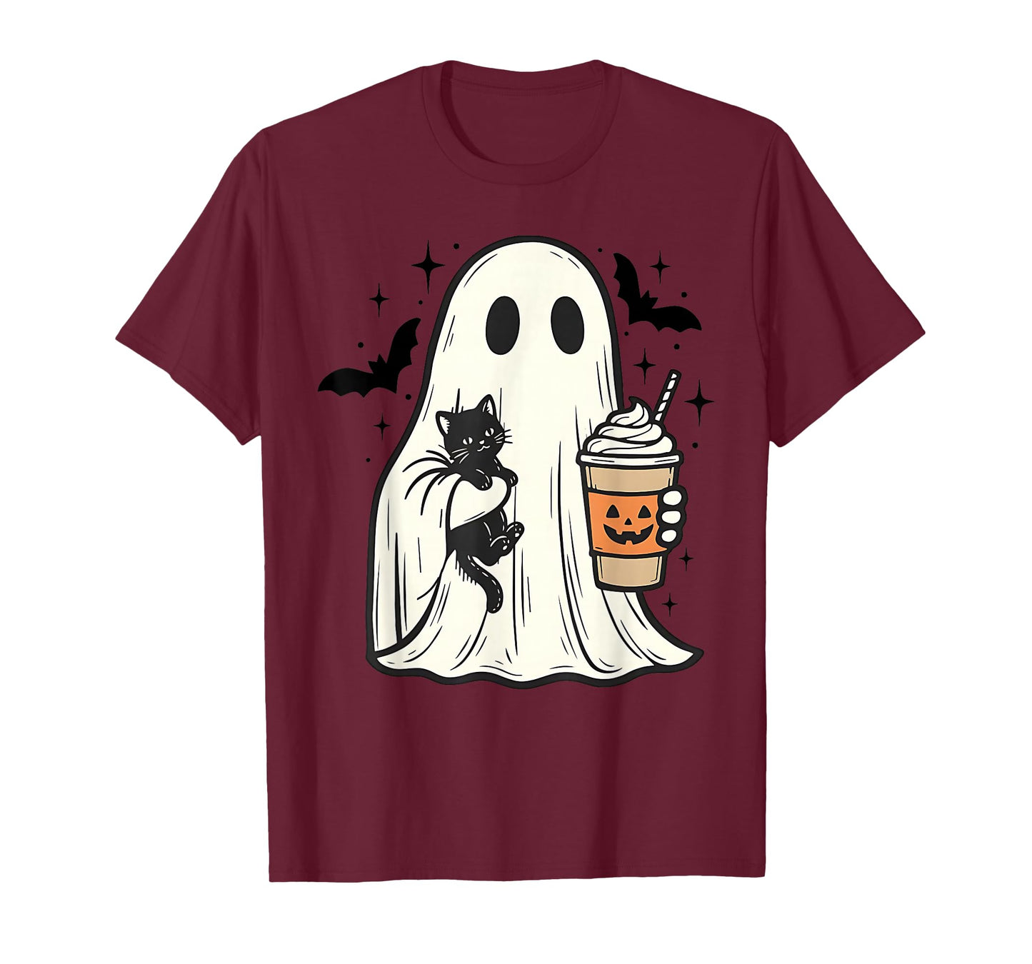 Vintage Halloween Ghost Holding Black Cat Fall Coffee T-Shirt