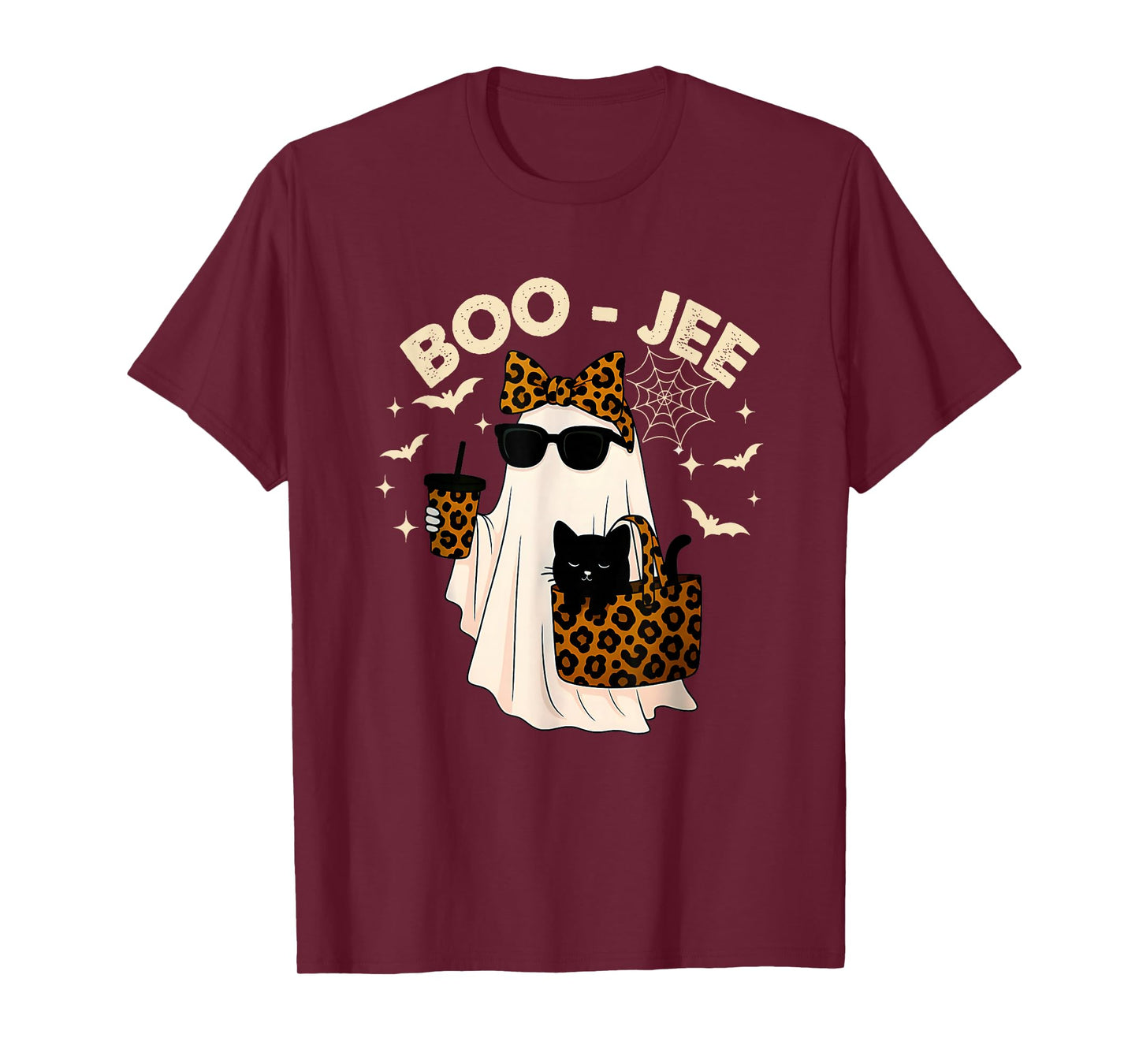 Coquette Leopard Ghost Coffee Boo-JEE Halloween Boujee Ghost T-Shirt