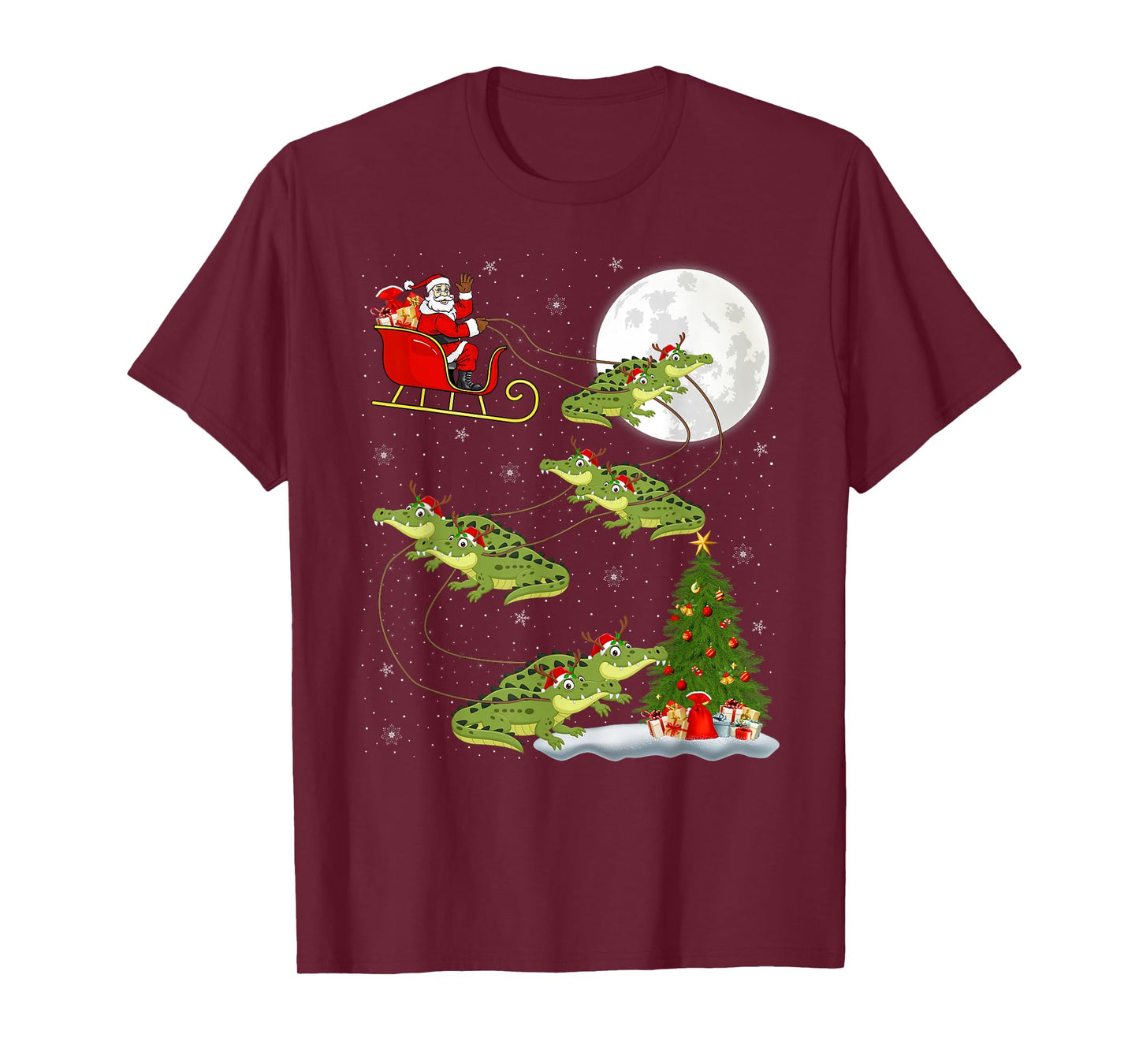 Alligator Santa Sleigh Flying Funny Magical Christmas T-Shirt
