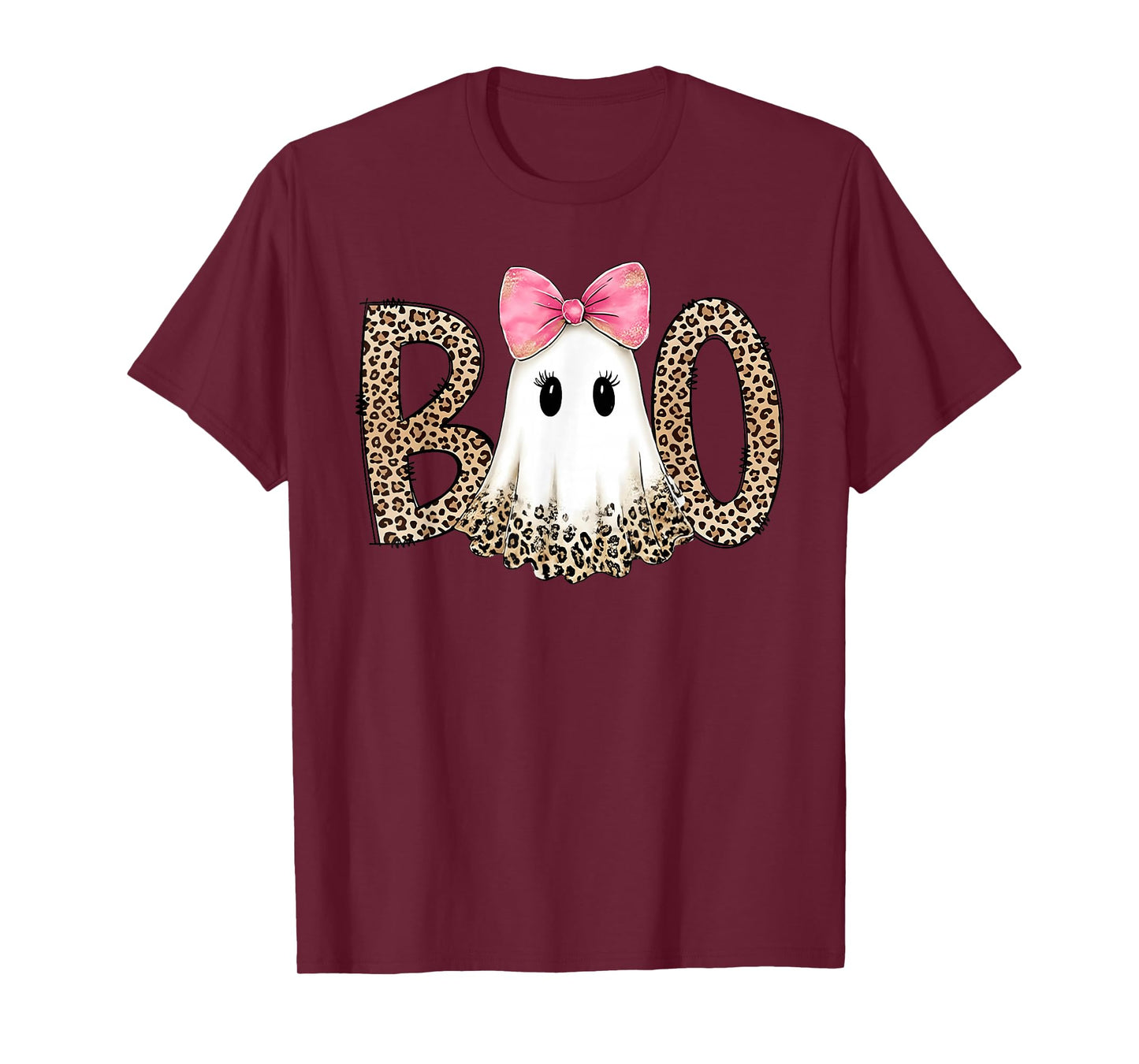 Leopard Ghost Boo Funny Coquette Bow Halloween Girl Women T-Shirt