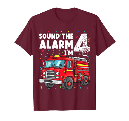 Fire Truck Boys 4th Birthday Fun Sound the Alarm I'm 4 Gift T-Shirt