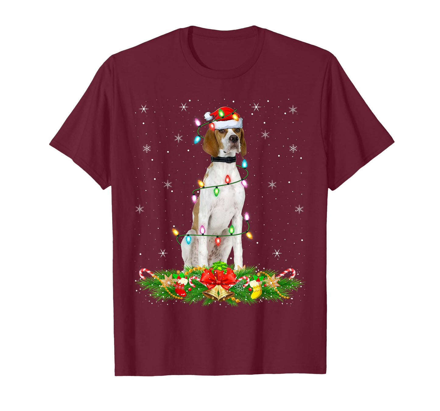 English Pointer Dog Christmas Lights Funny Santa Hat Xmas T-Shirt