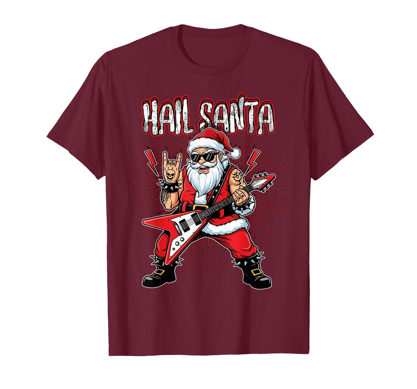 Hail Santa Death Metal Pagan Solstic Santa Guitar Rocker T-Shirt