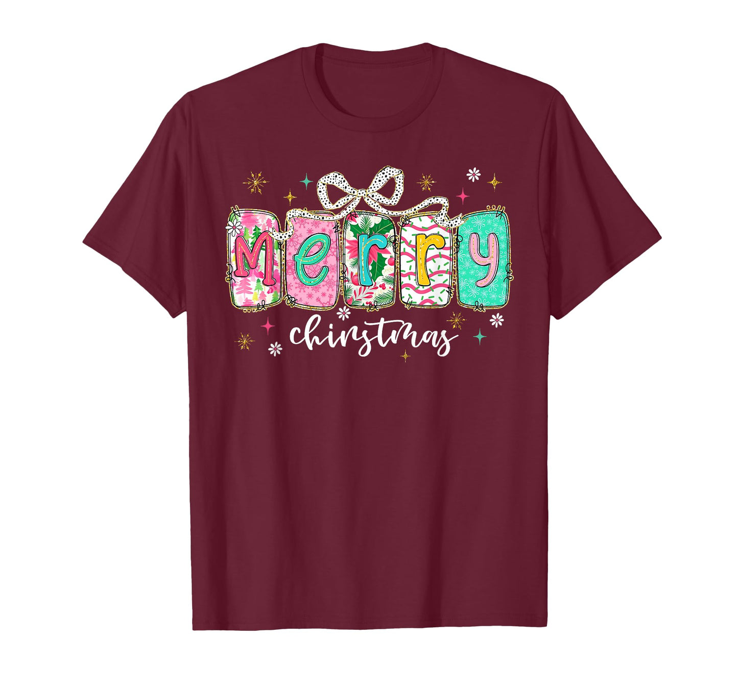 Coquette Bow Merry Christmas Xmas Pajamas Snowflake Holiday T-Shirt