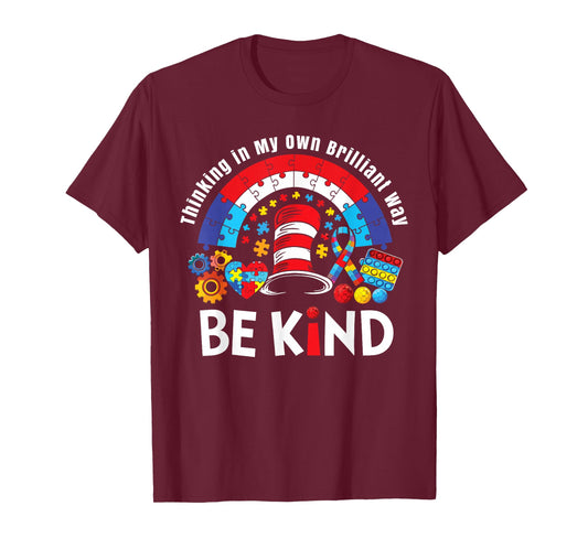 Autism Awareness Teacher Be Kind Why Fit in Doctor Cat Hat T-Shirt - T-Shirt | Maroon
