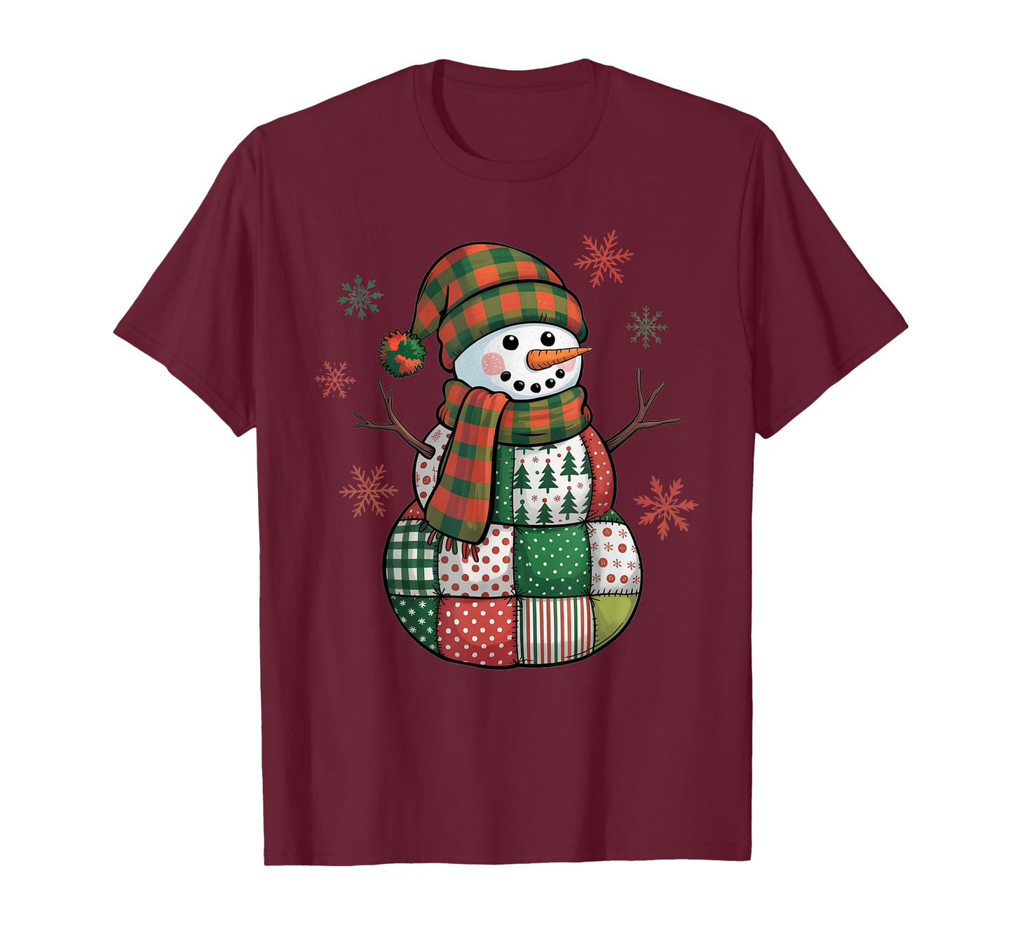 Patchwork Snowman Retro Funny Christmas Xmas Snowman Holiday T-Shirt