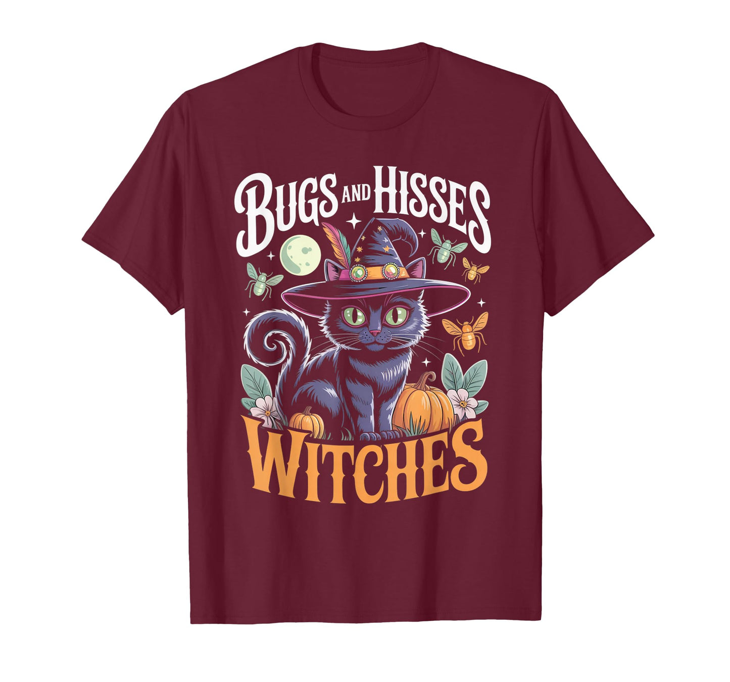 Gothic Cat Magic Flowers Witch Apparel T-Shirt