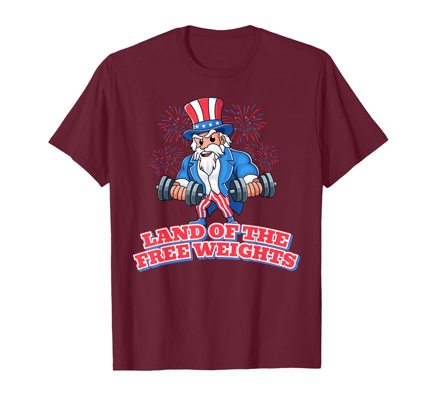Land of the Free Weights July 4th Gym Workout Lifting Funny T-Shirt