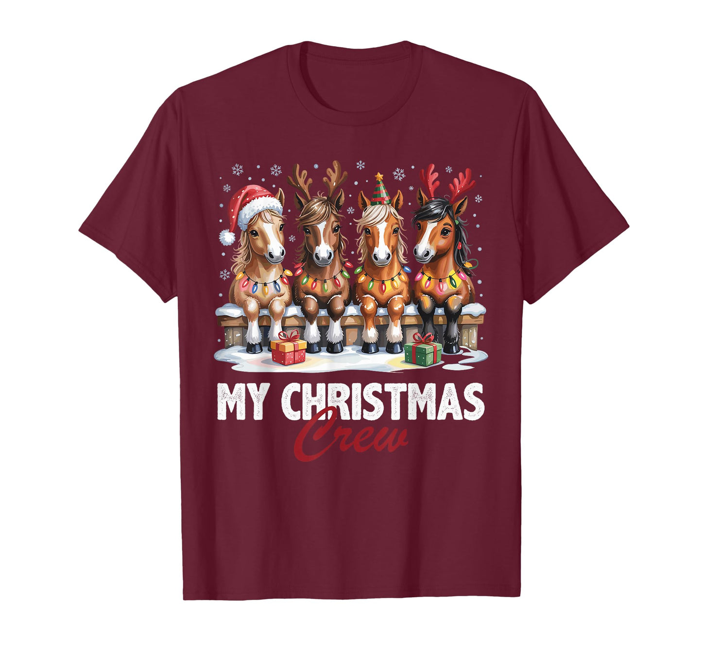 Horse Christmas Crew Cute Animal Lovers Funny Holiday Pajama T-Shirt