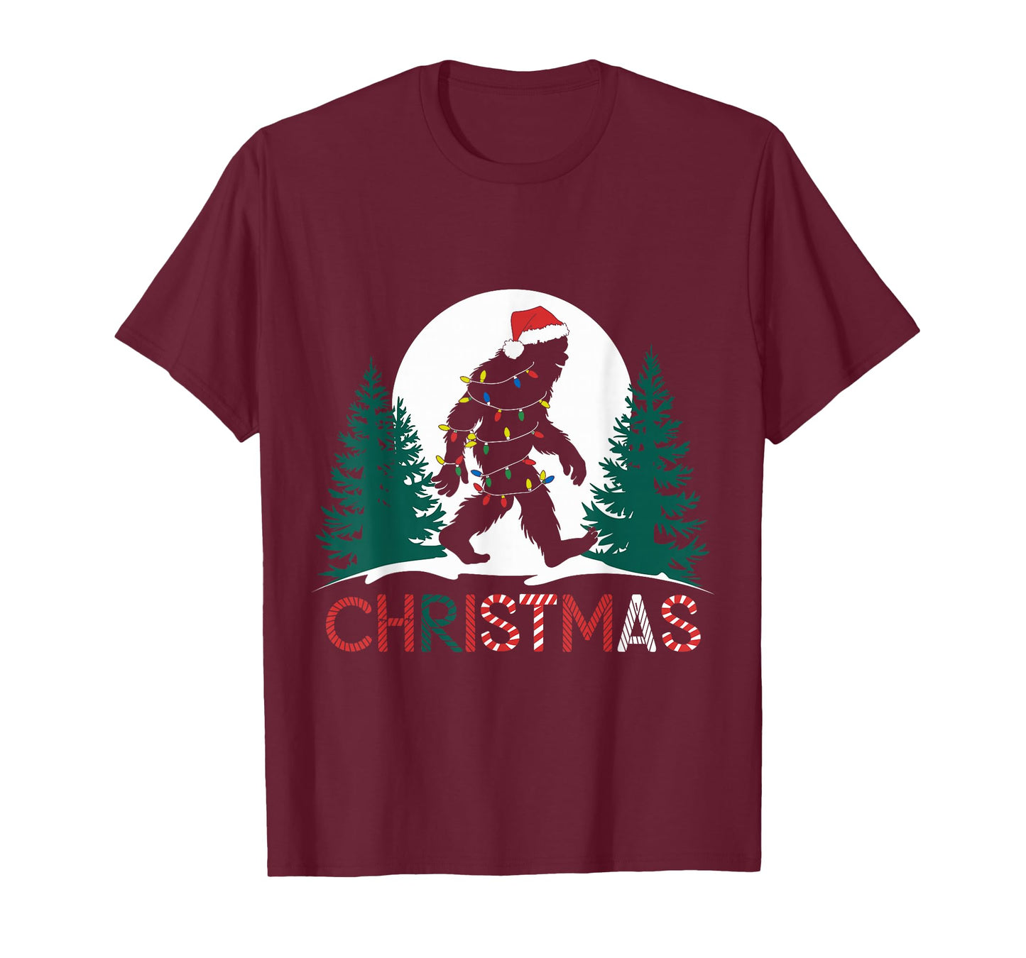 Santa Bigfoot Christmas Lights Funny Sasquatch Believe Xmas T-Shirt