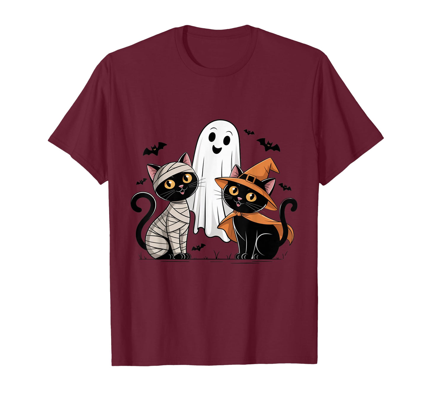 Spooky Black Cat Ghost Witch Halloween Haunted Vibes T-Shirt