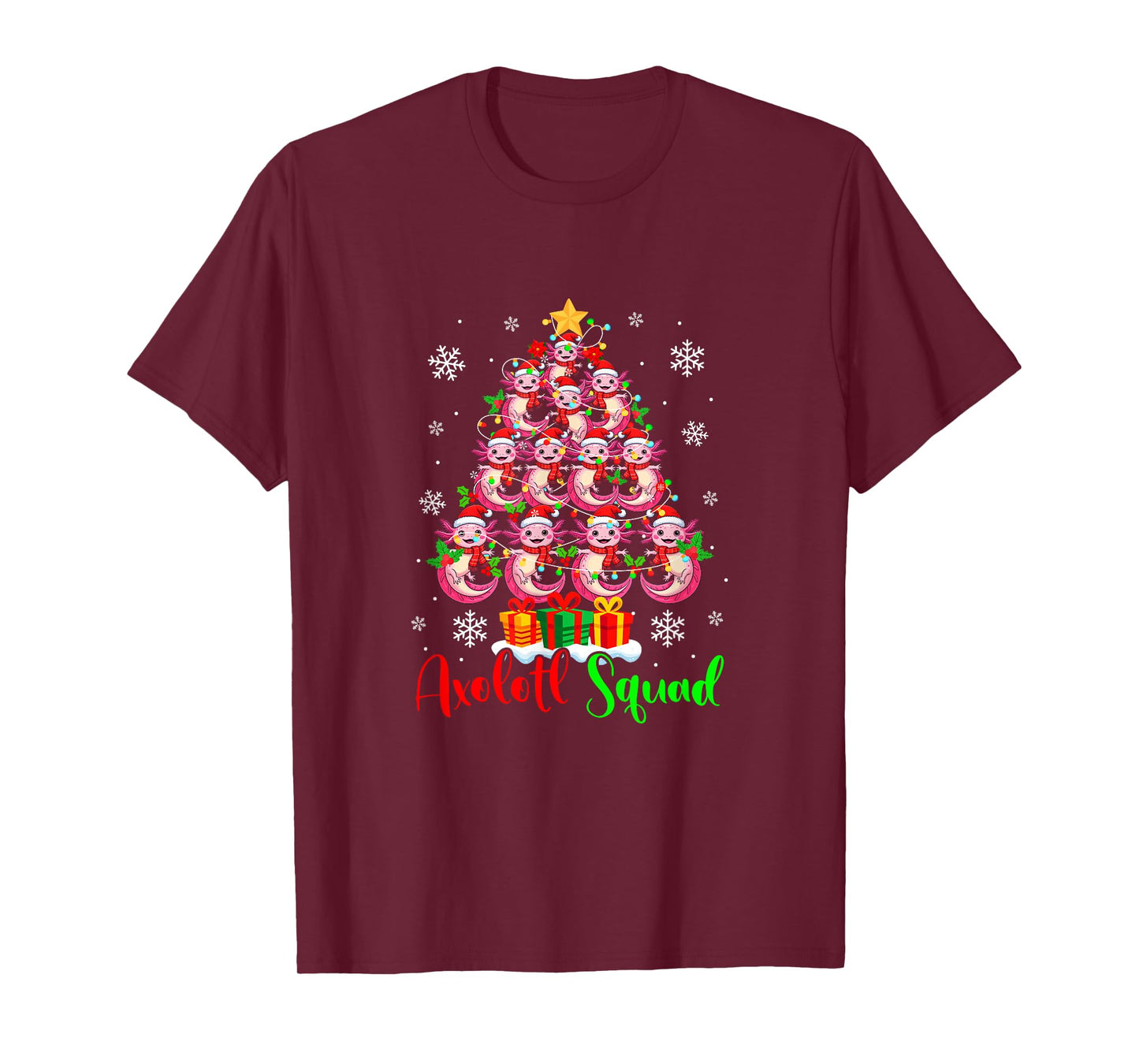 Axolotl Squad Group Santa Axolotls As Colorful Xmas Tree T-Shirt