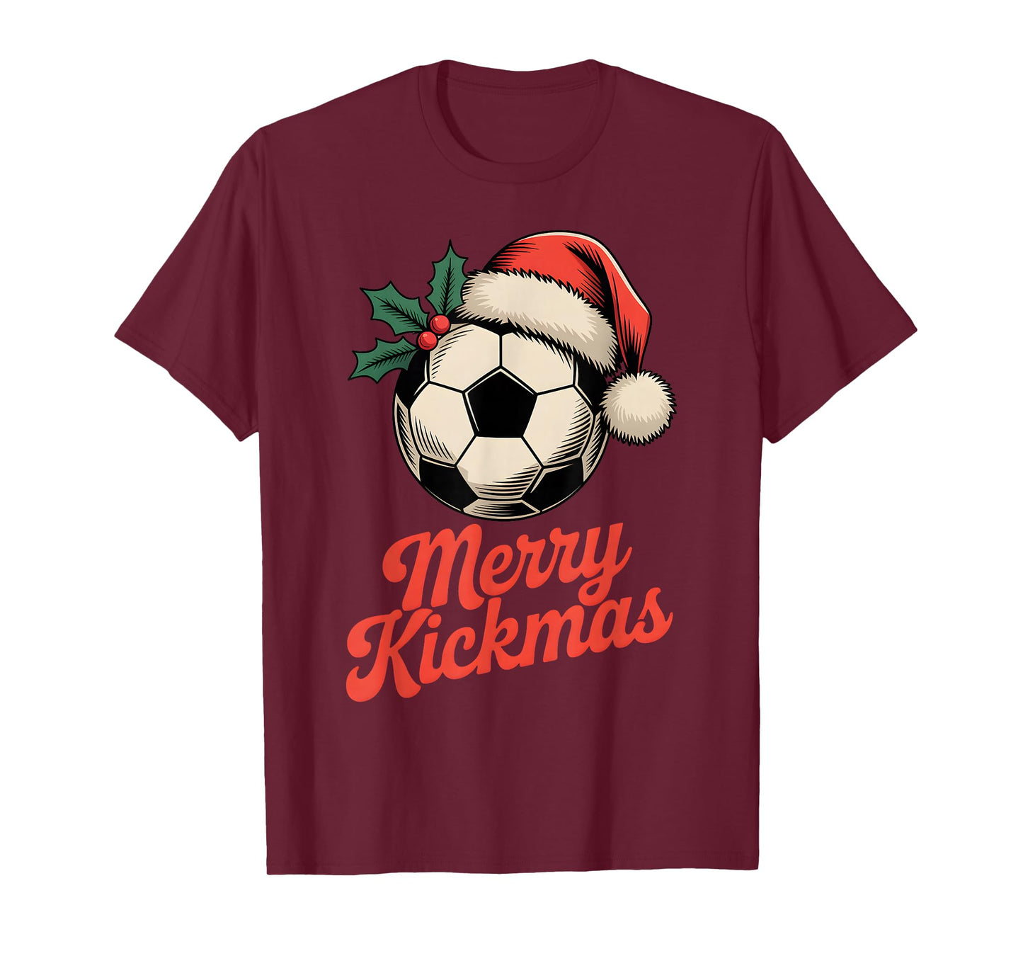 Merry Kickmas Christmas Funny Santa Soccer Ball Graphic T-Shirt