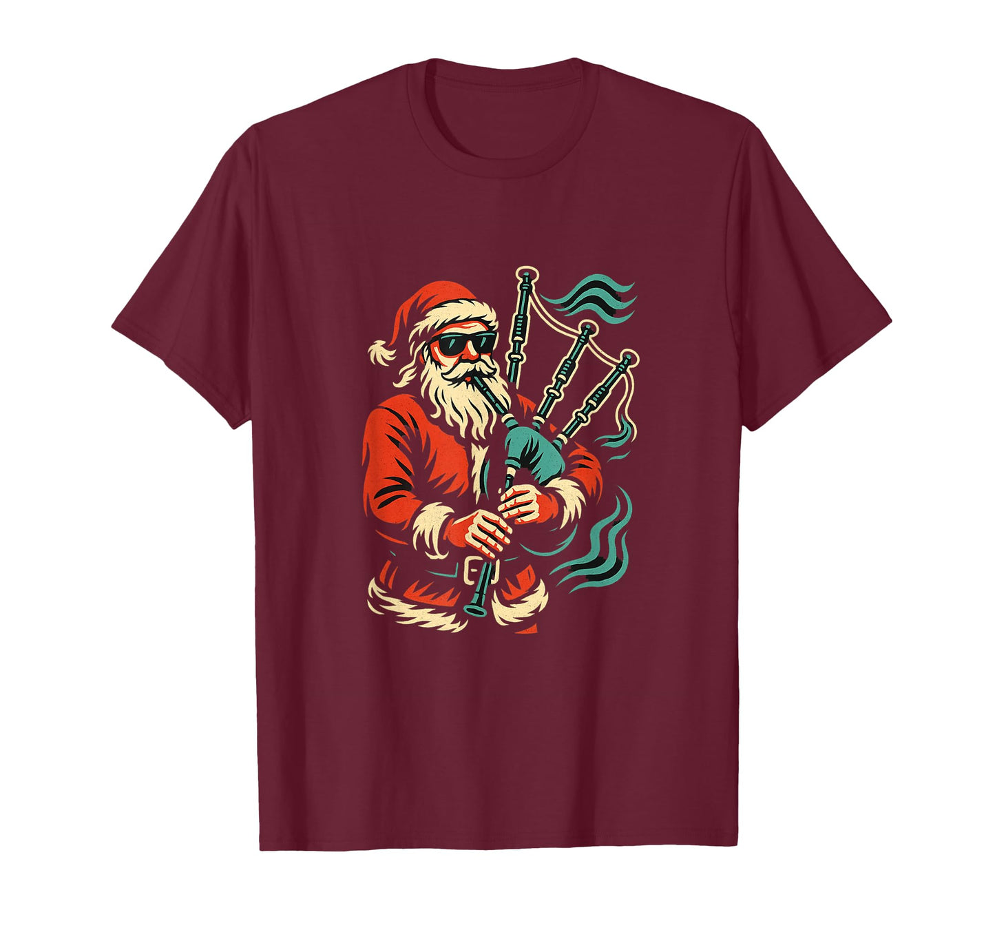Cool Santa Playing Bagpipes Xmas Bagpiper Musician T-Shirt
