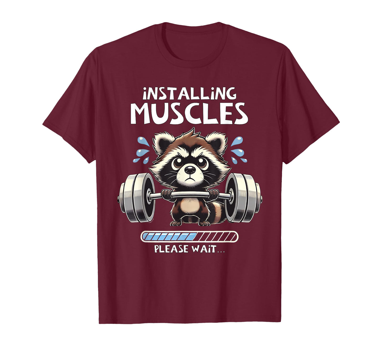 Funny Cute Raccoon Workout Gym Fitness Weightlifting T-Shirt
